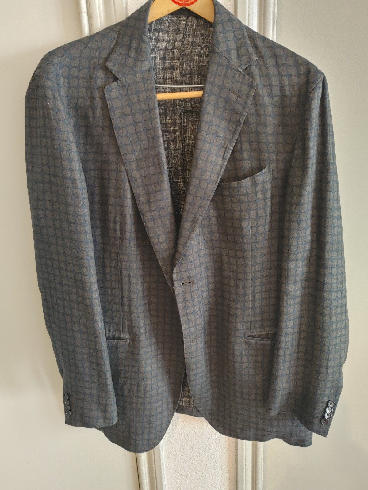 Mens Etro Unlined Linen Sports Jacket Size 44R Navy + Olive Printed Fabric