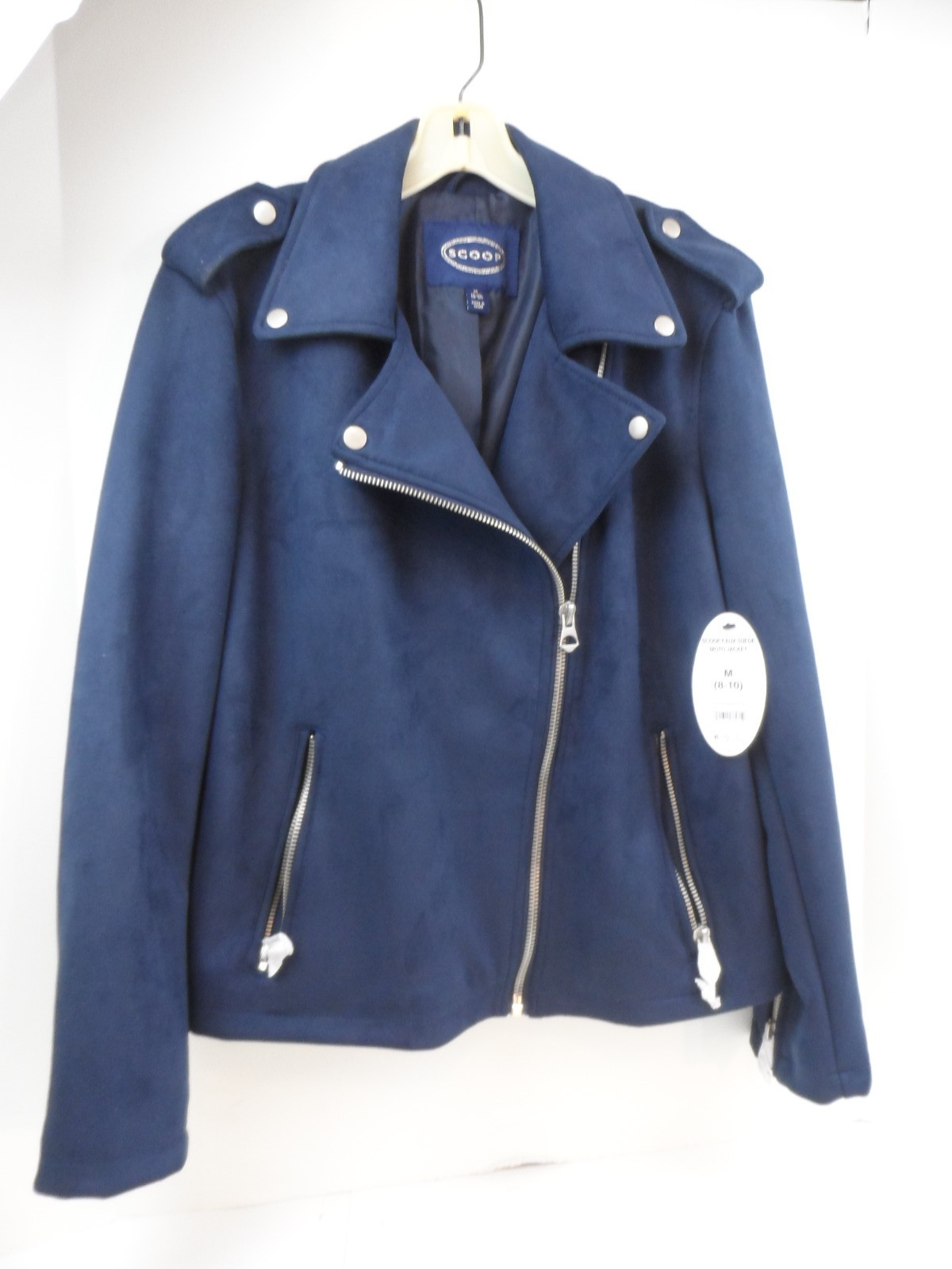 Scoop Women’s Navy Moto Zip Lined Short Jacket Faux Suede – Size M (8-10) – NEW