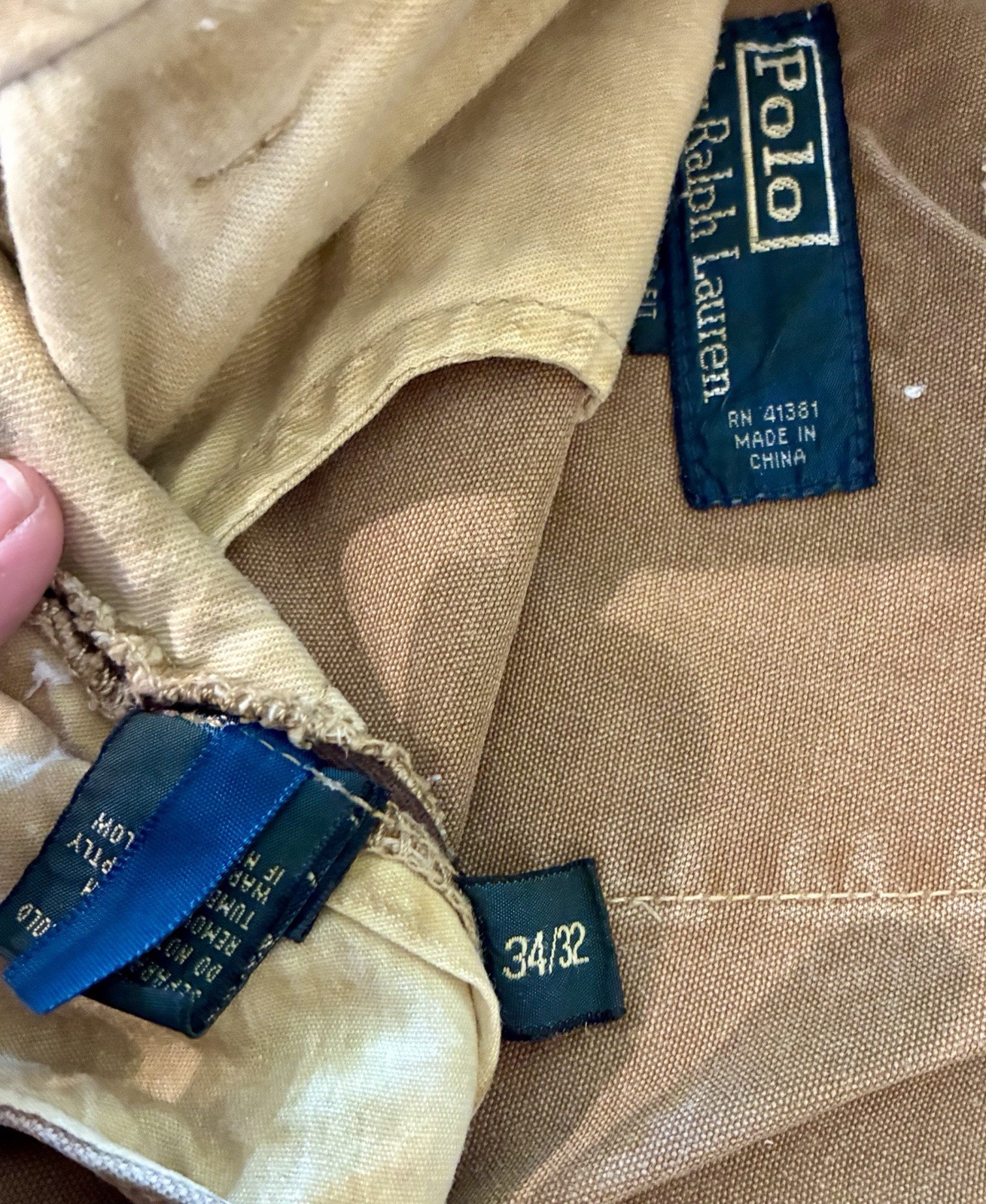 Vintage Polo Ralph Lauren Double Knee Waxed Canvas Pants Hunting Tan 34×32