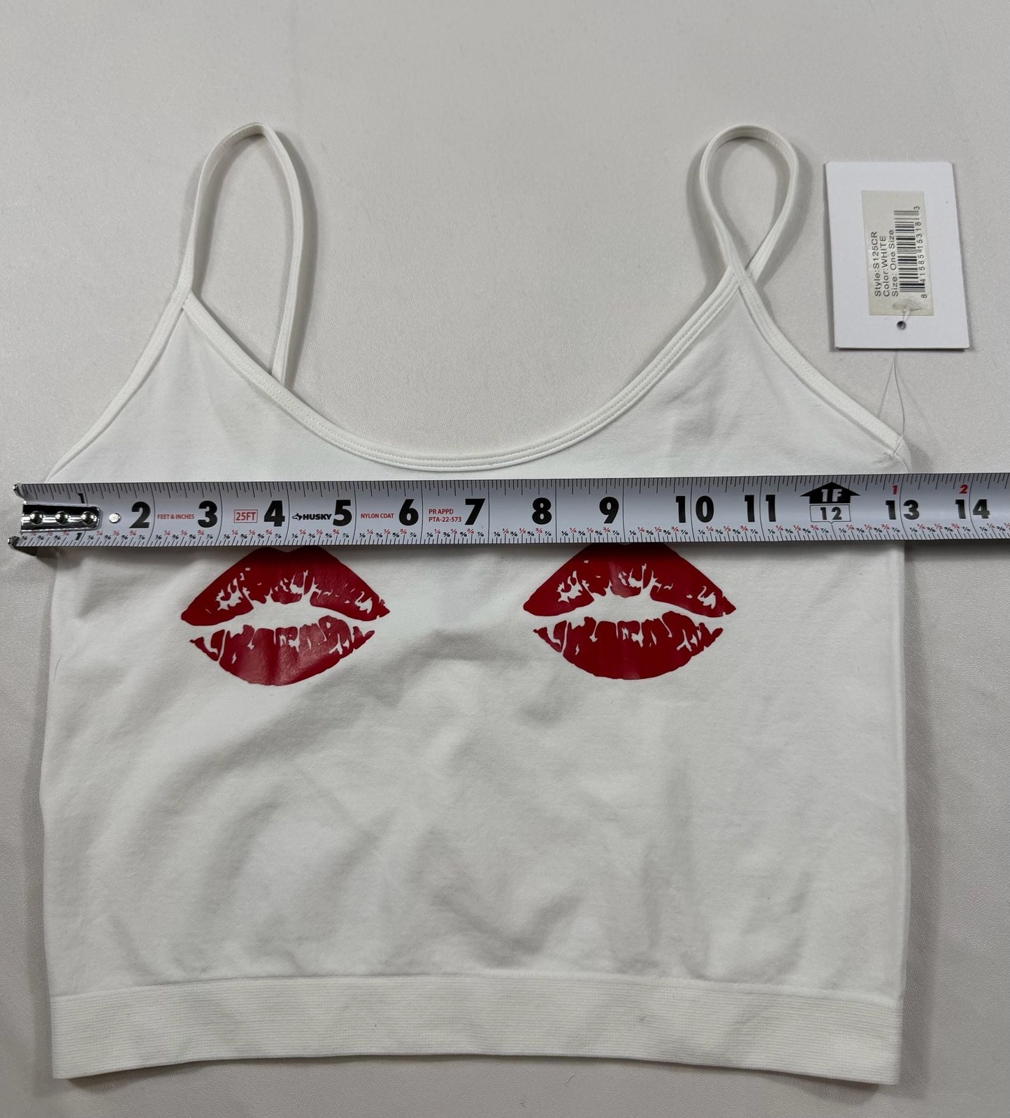 Sugarlips White Spaghetti Strap Crop Tank Top with Red Lips Print