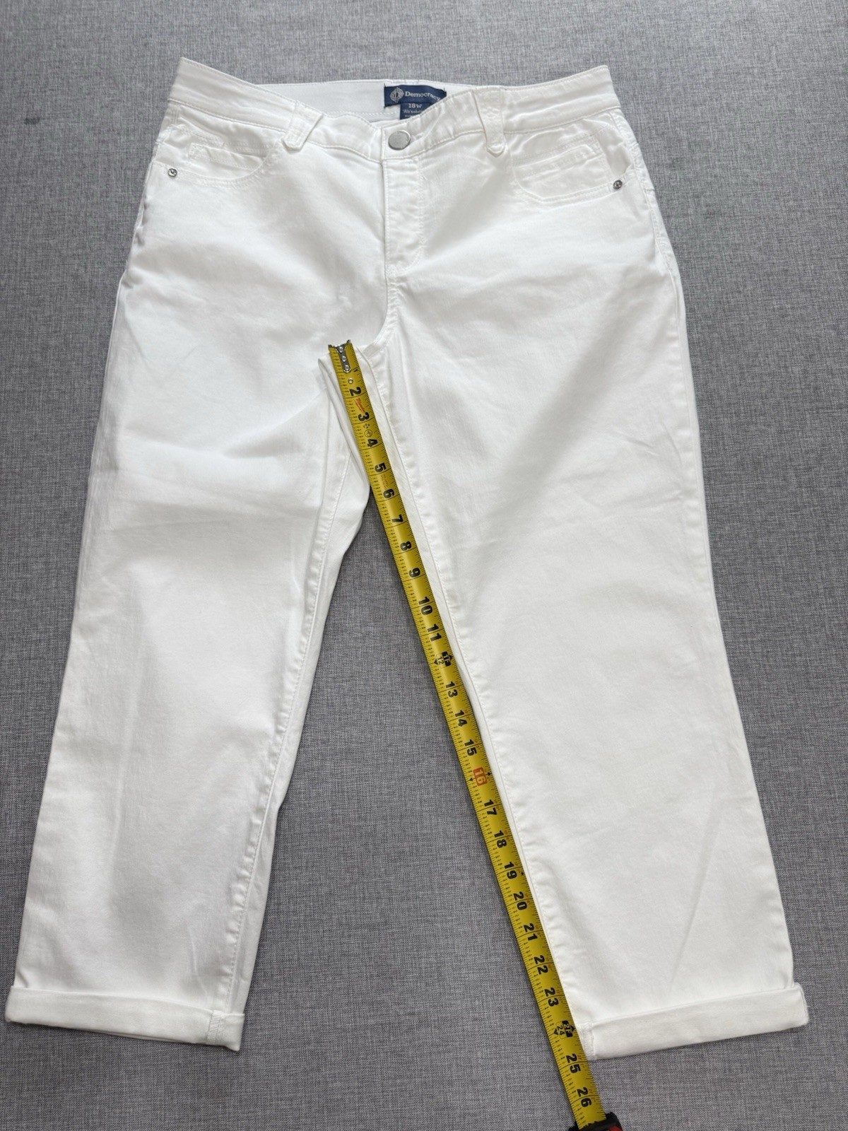 Democracy Ab Solution Optic White Ankle Skimmer 18W Cropped Jeans Stretch Denim