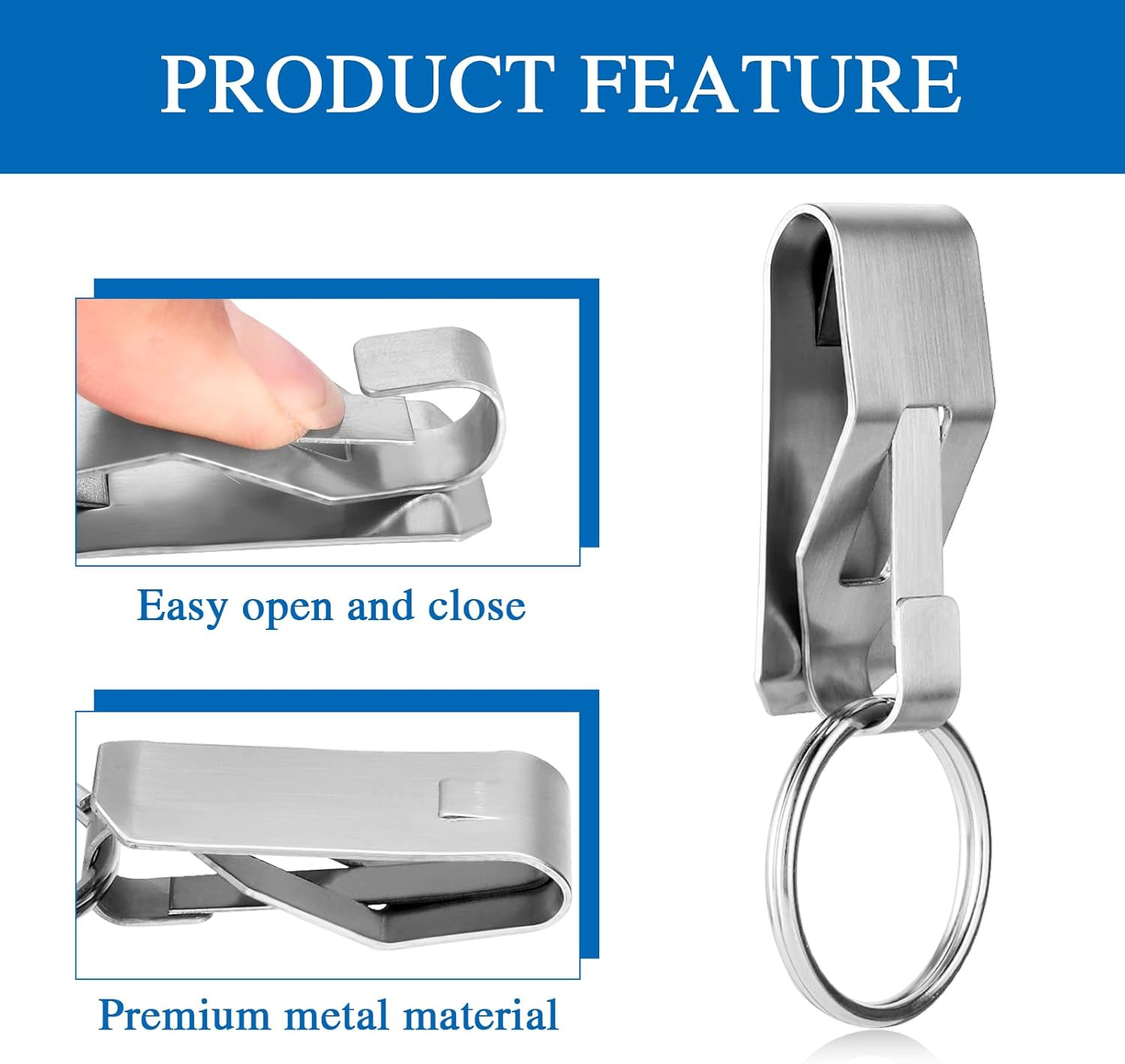 4 Pcs Belt Key Clip Keychain Stainless Steel Metal Car Keys Holder Silver Black