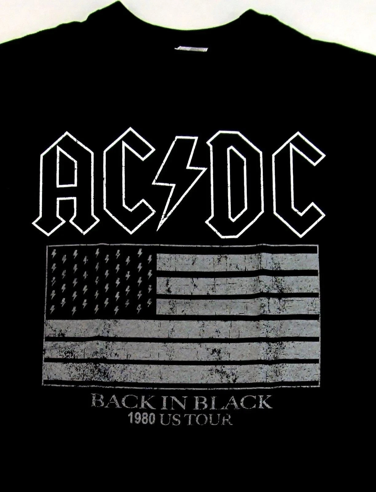 AC/DC Back In Black T-shirt ACDC Flag 1980 US Tour Tee Adult Men’s New