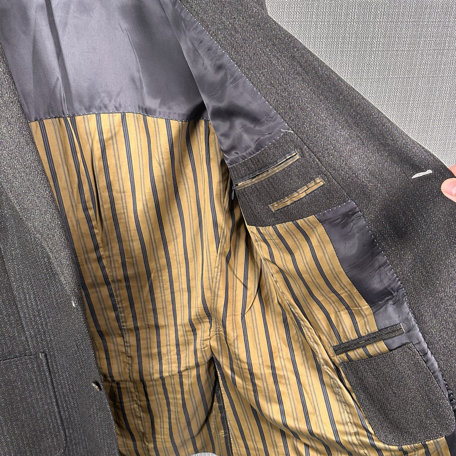 Kroon Sport Coat Mens 42L Brown Striped Tweed Wool Cashmere 2 Button Suit Jacket