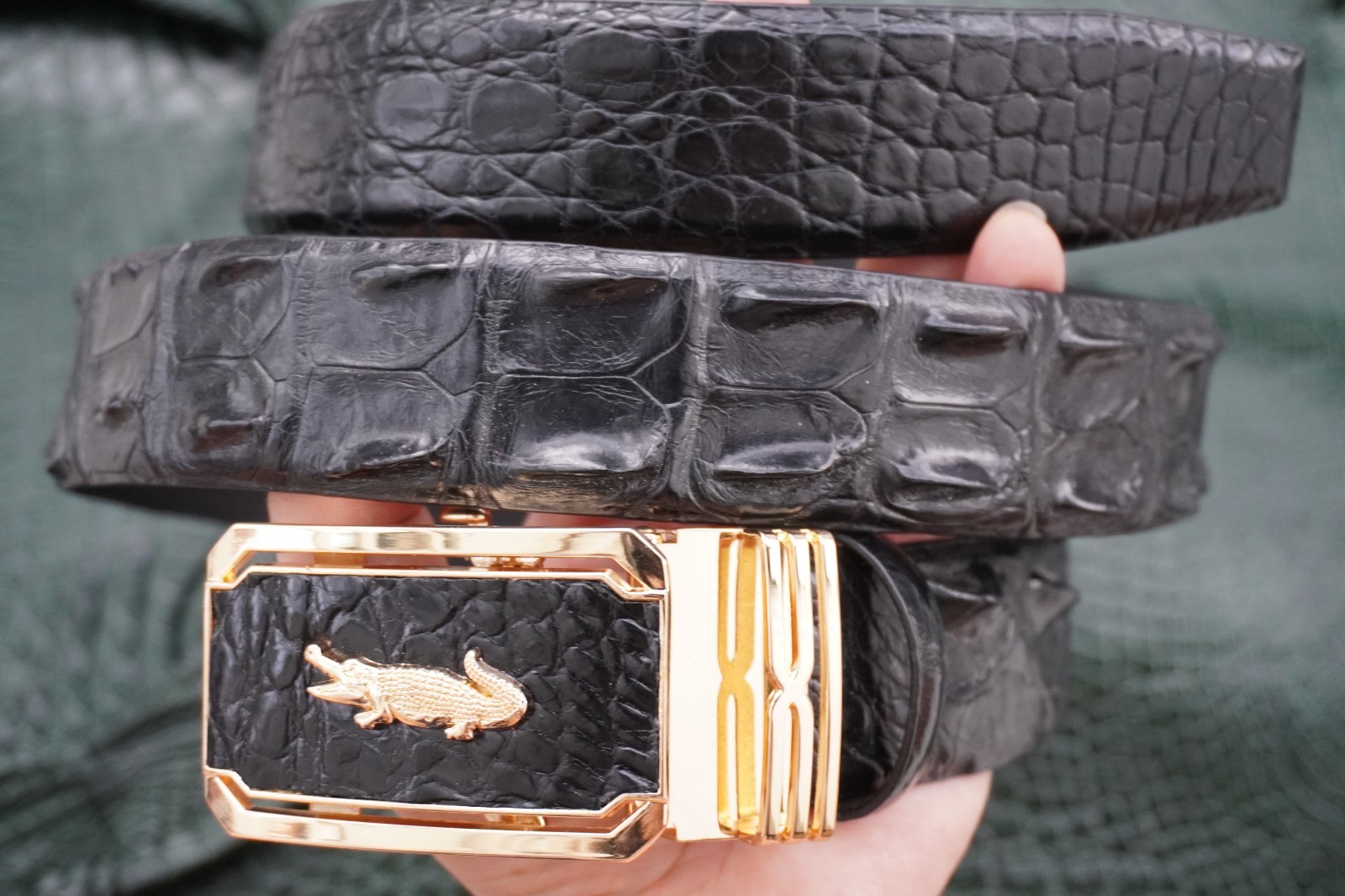 Black Genuine CROCODILE Hornback LEATHER Skin Men’s Belt -W 1.3 inch # T60
