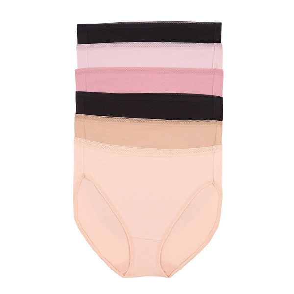 Felina Womens 6 Pack X-Large Pima Cotton Blend Hi Cut Briefs – Black Pink Brown
