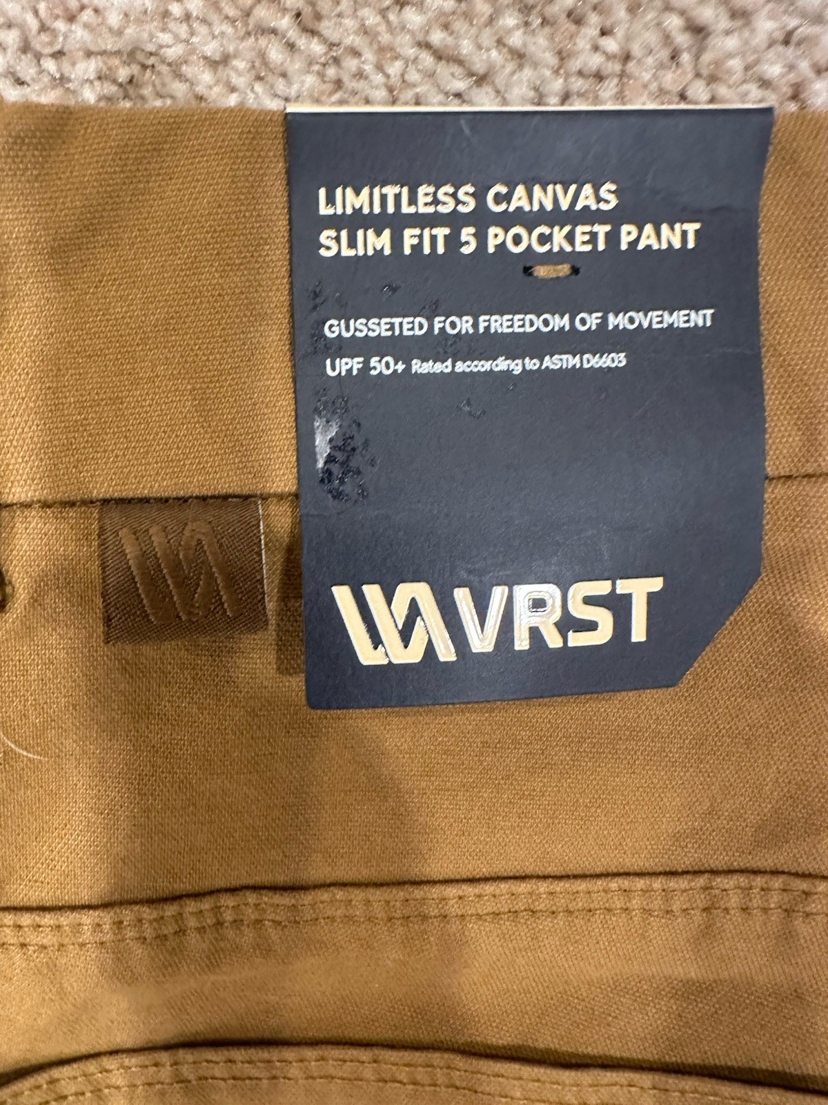 VRST Limitless Canvas 5 Pocket Pants 33×32 Slim Fit Stretch Tan Beige Khaki New