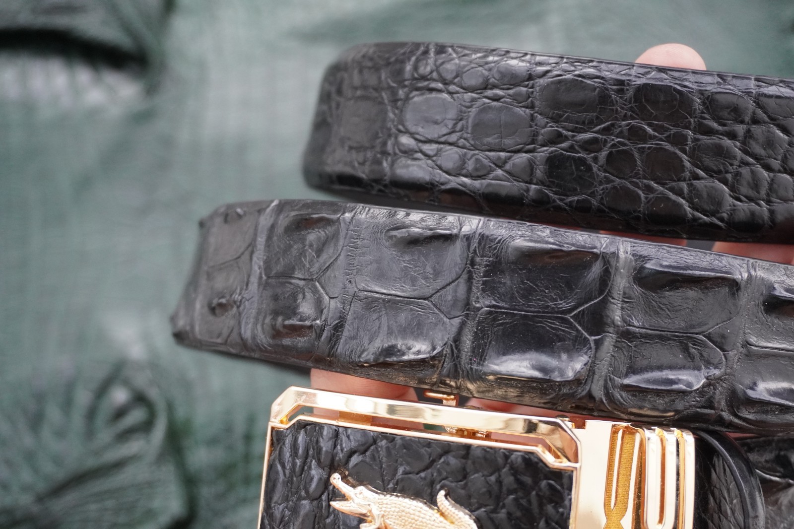 Black Genuine CROCODILE Hornback LEATHER Skin Men’s Belt -W 1.3 inch # T60
