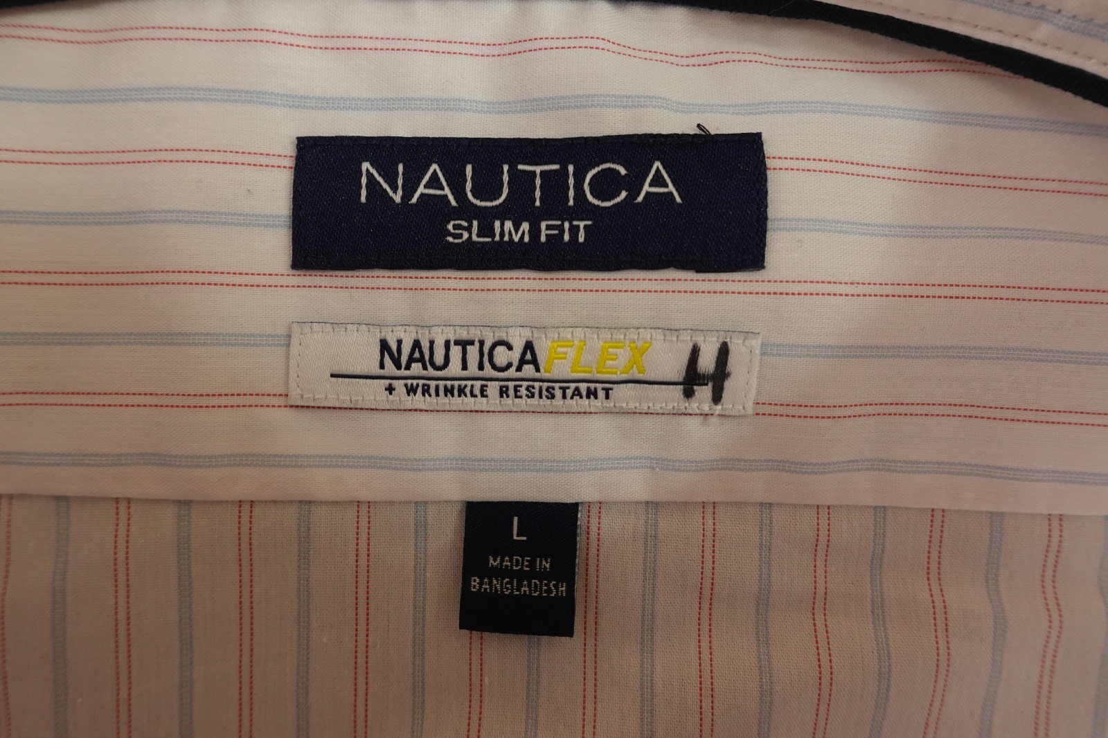 Nautica Mens Large Bright White Striped Slim Fit Long Sleeve Button-Up Shirt NWT