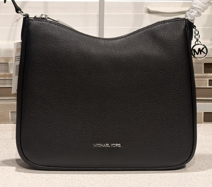 MICHAEL KORS NAYLA MEDIUM ZIP MESSENGER CROSSBODY BAG SHOULDER MK BLACK SILVER