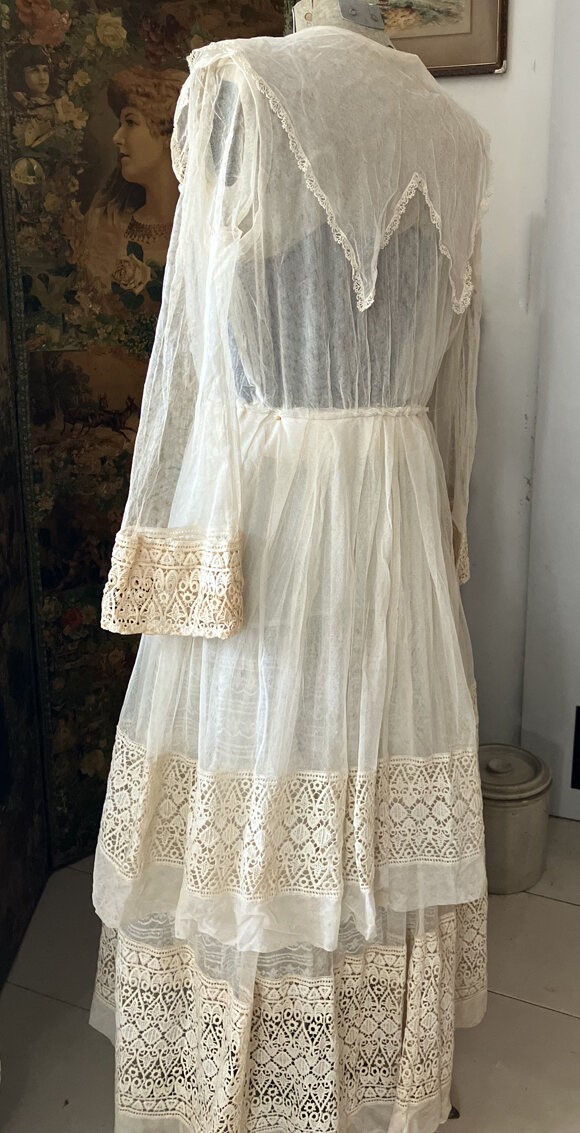 Edwardian Sheer Net and Lace Dress Excellent