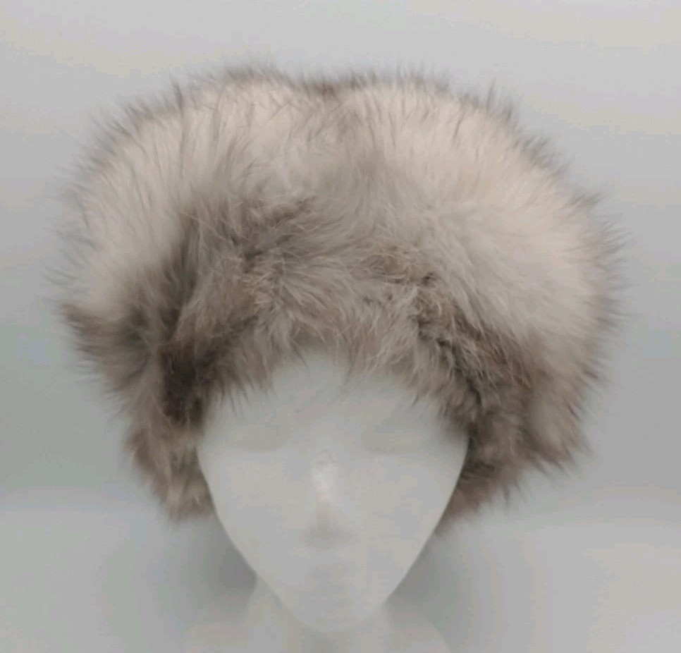 Vintage Genuine Blue Shadow Fox Fur Pillbox Hat Handmade Canada Women’s L 22.75″