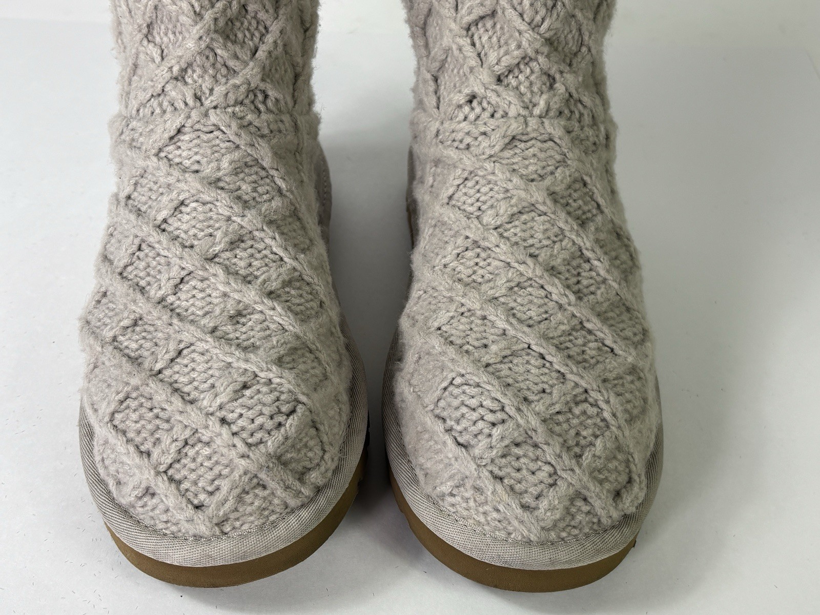 UGG Beige Lattice Cardy Tall BOOTS Size 7 Sweater Knit Button 3066 Cuffable