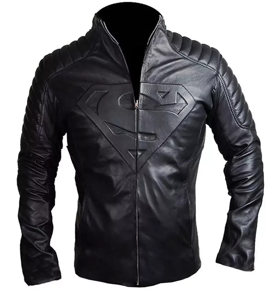 Biker Superman Jacket Men’s Black Genuine Lambskin Leather Handmade Motorcycle