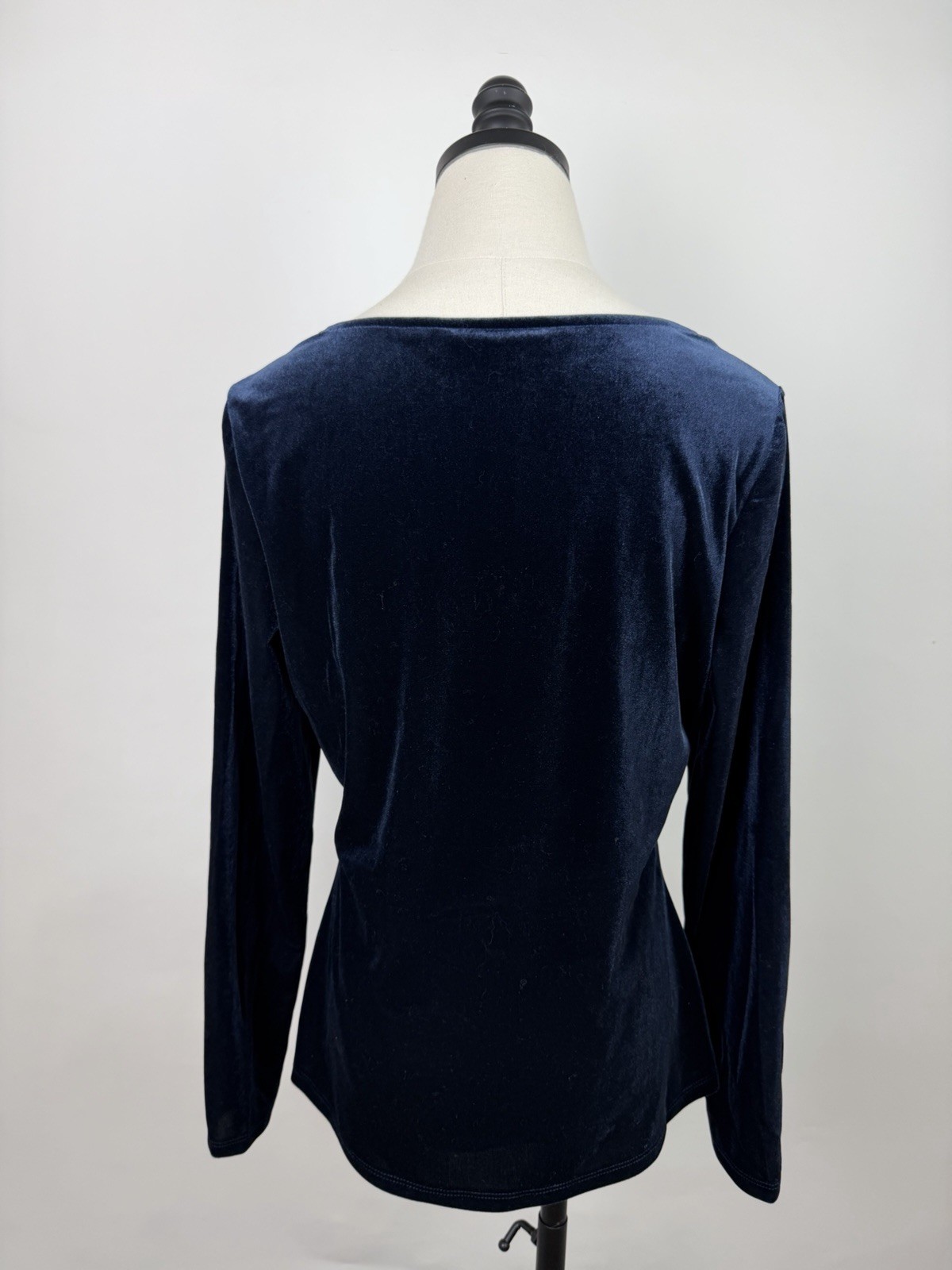 Boden Velvet Shirt Womens 10 Navy Blue Velour Top Minimal Preppy Stretchy Lined