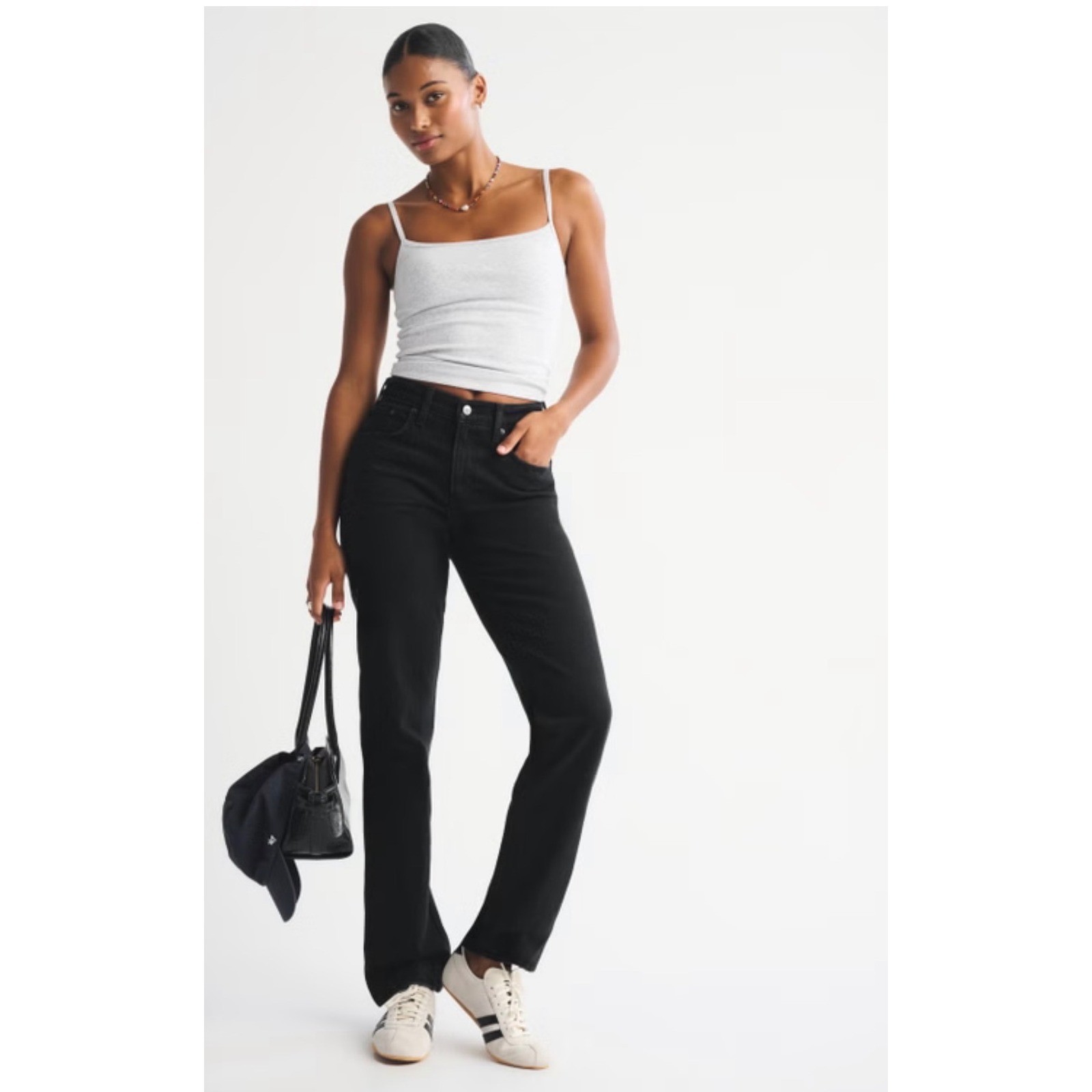 ABERCROMBIE & FITCH Curve Love Mid Rise 90s Straight Jean NEW Black 27 Short