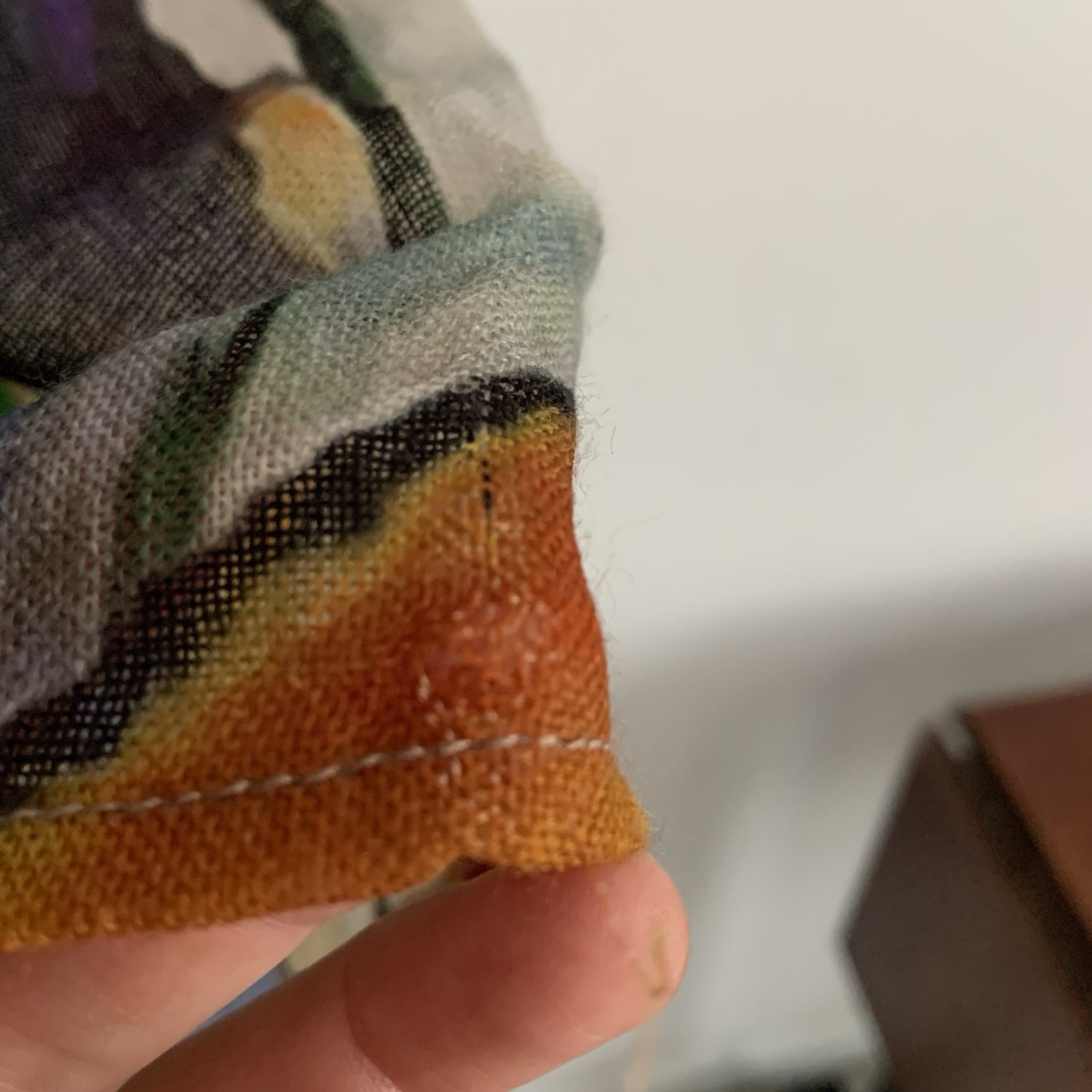 Tao House Open Cardigan 100% Sheer Wool L/XL Hand Printed Abstract *Sm FLAW