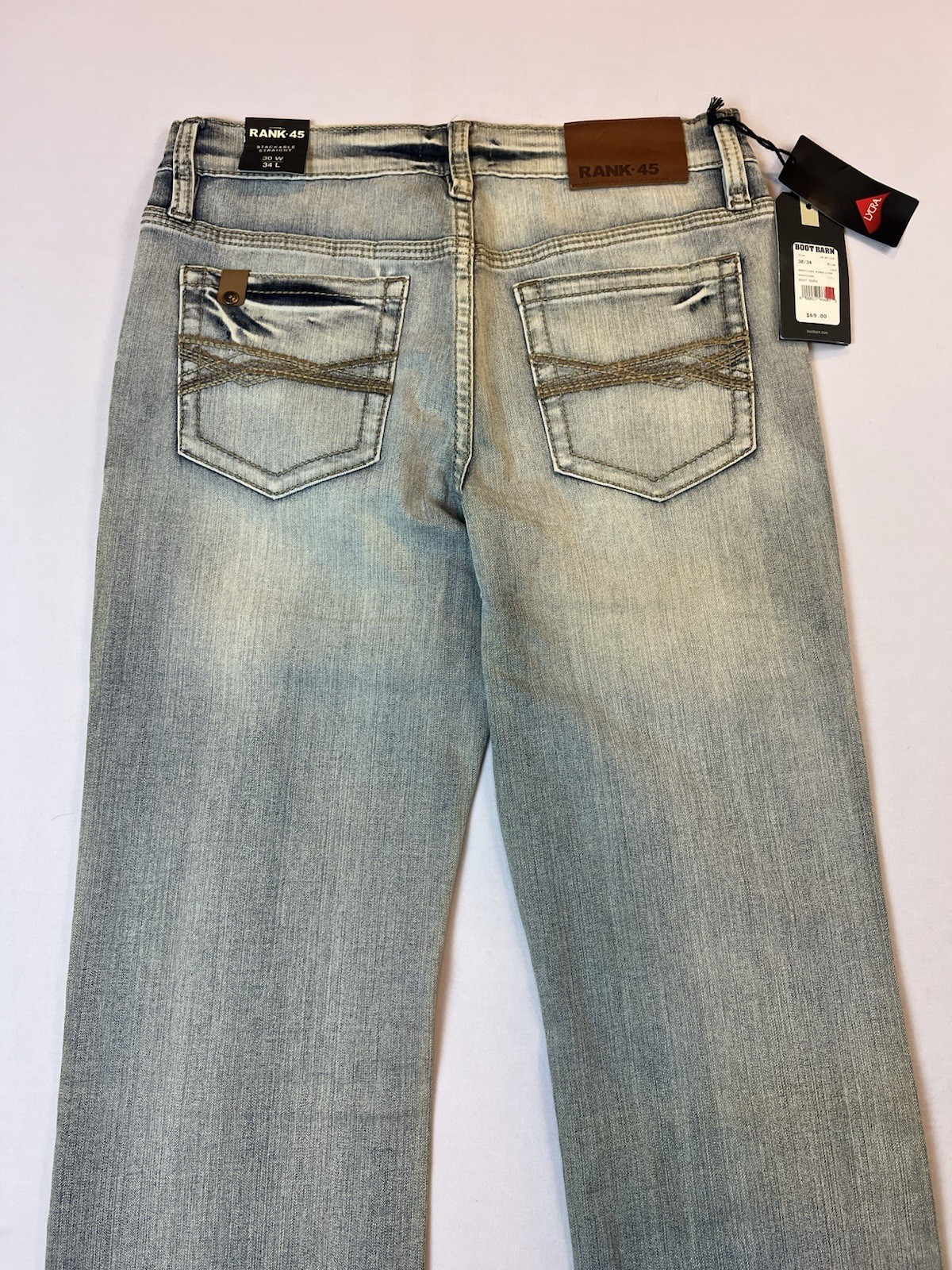 Rank 45 Ringo Stackable Straight Jeans Men’s 30×34 Light Wash Western Denim NWT