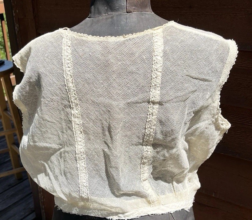 Edwardian Ladies Net Lace Corset Cover, Tatted Lace, Hook Eye Closures