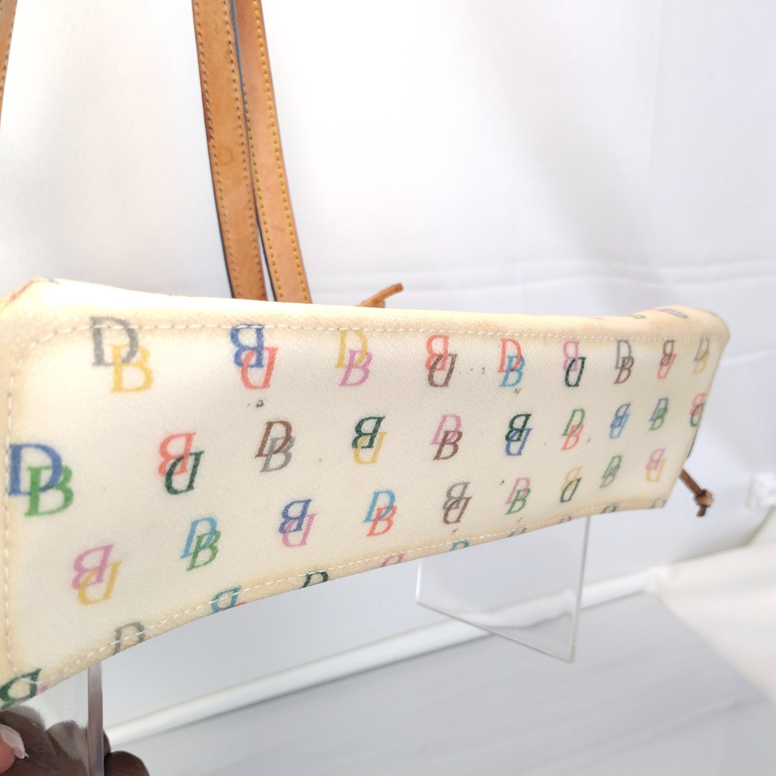 Y2K Vintage Dooney & Bourke Multi Color DB Rainbow Logo Tassel Satchel Purse