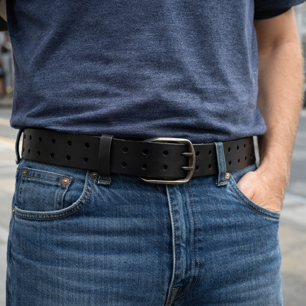 Mens Heavy Duty Buffalo Leather Belt Double Prong Two Hole Work Belt 1.5″ USA