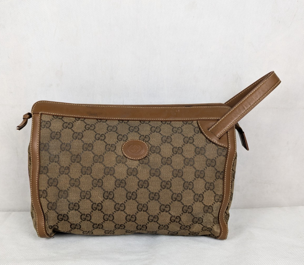 Vintage Gucci GG Supreme monogram pouch Handbag Brown Canvas Leather.