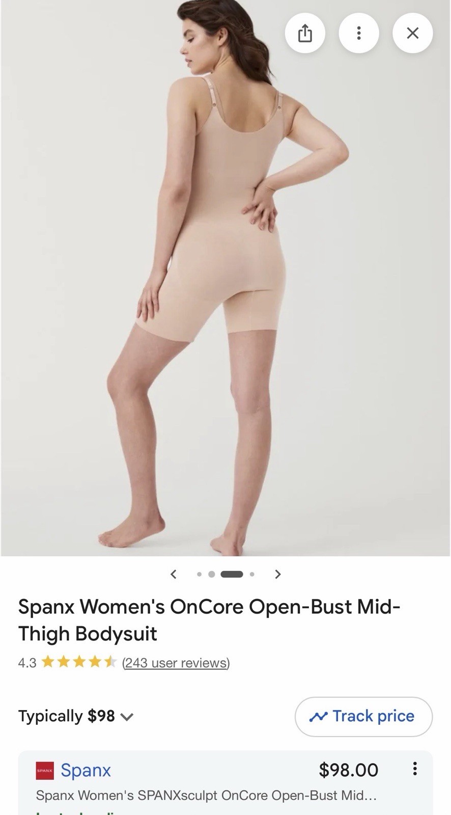 Spanx Open-Bust Mid-Thigh Bodysuit Shapewear Soft Nude, Size XXL