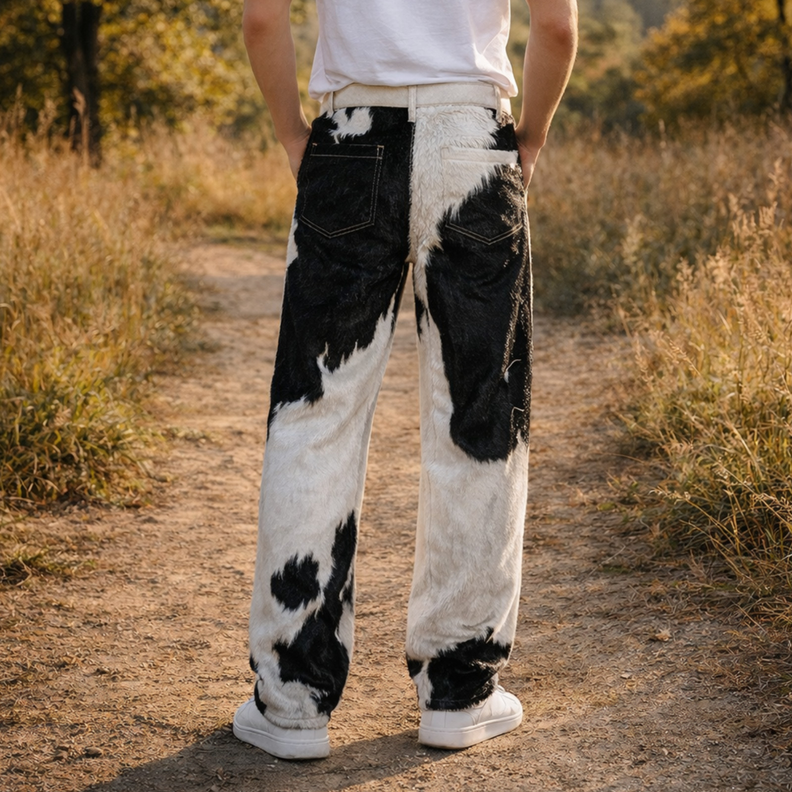 Men’s Natural Hair-On Cowhide Leather Pants – Genuine Western Style