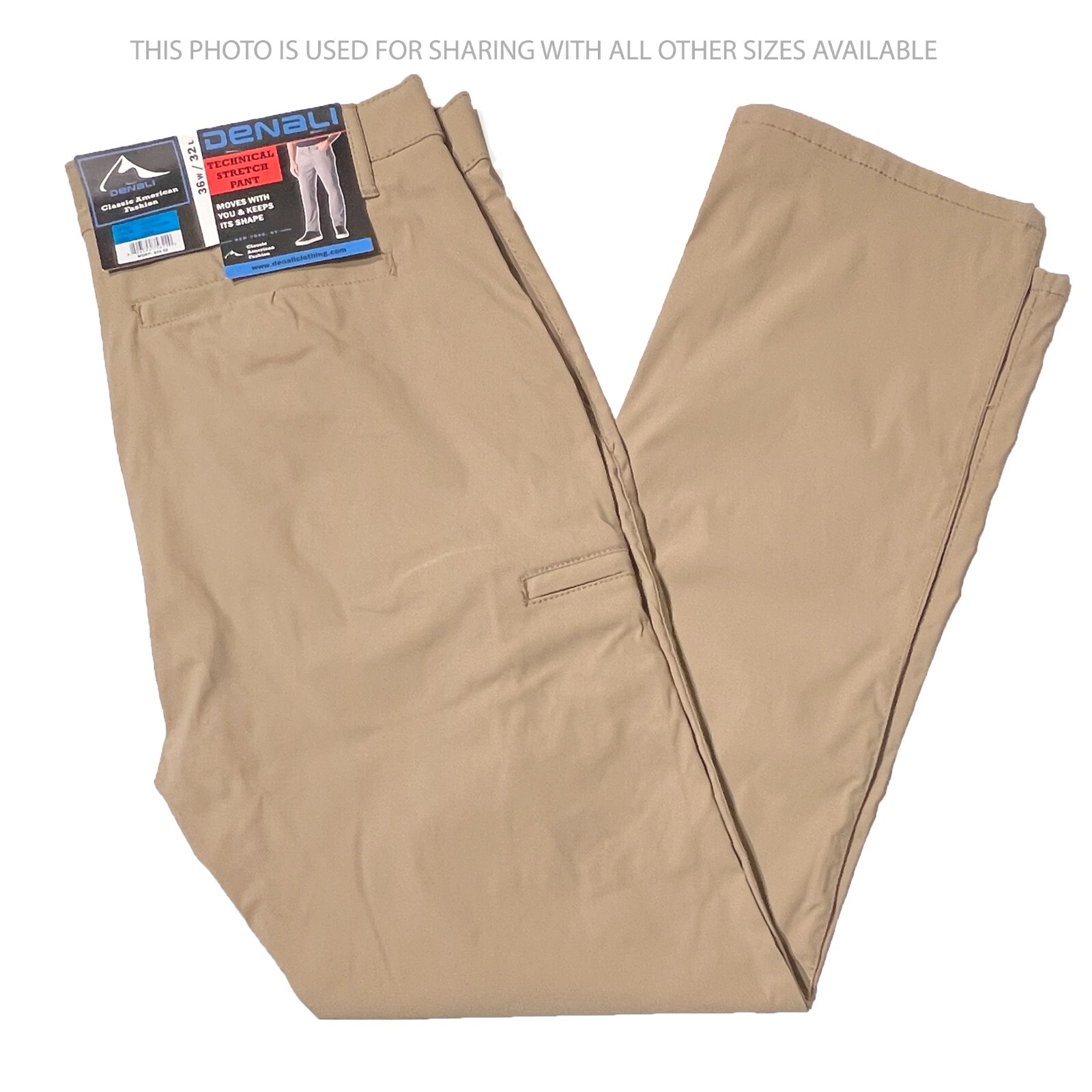 NWT Denali Men’s Technical Stretch Pants Elastic Waist Straight Delta Khaki