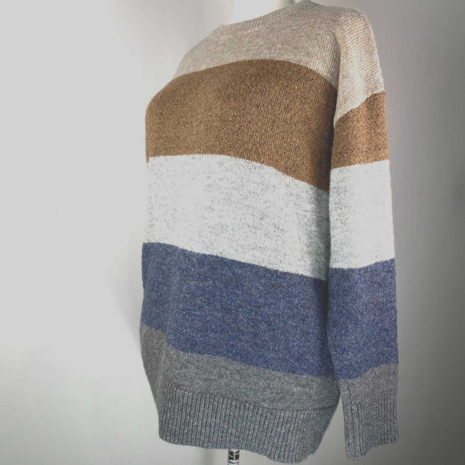 BeCool Stripe Sweater Chuncky Knit Sz M/L Wool Poly Nylon Blend Soft Coastal