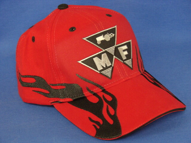 Massey Ferguson Tractor Hat – Red/Black Flame – Low Crown – Triangle Logo