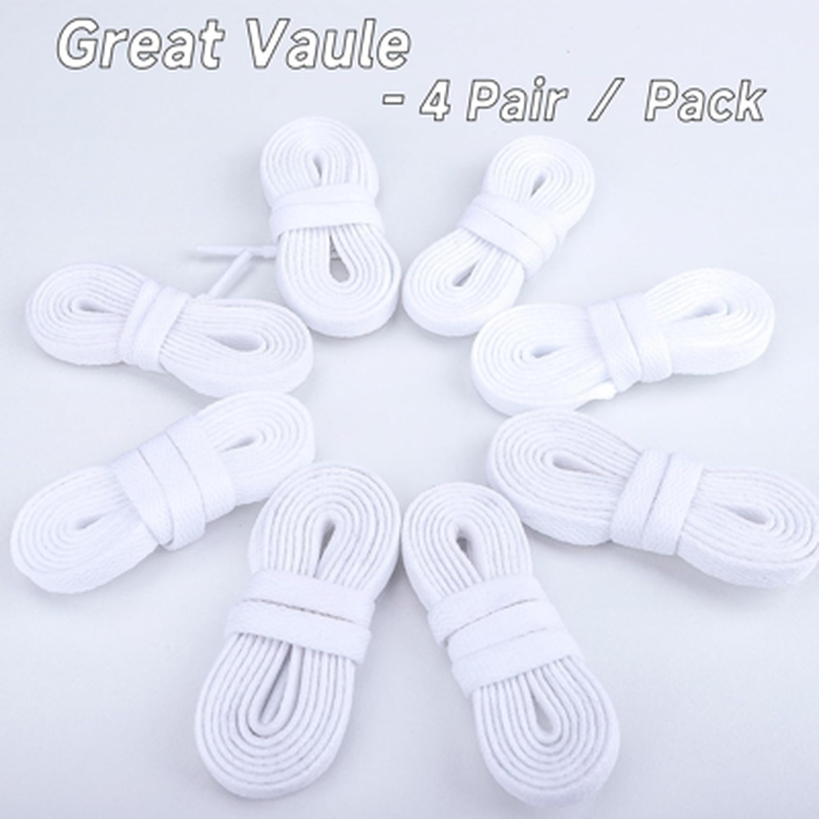 Shoe Laces for Sneakers Flat Polyester 54 Inch White 4 Pairs Athletic Casual