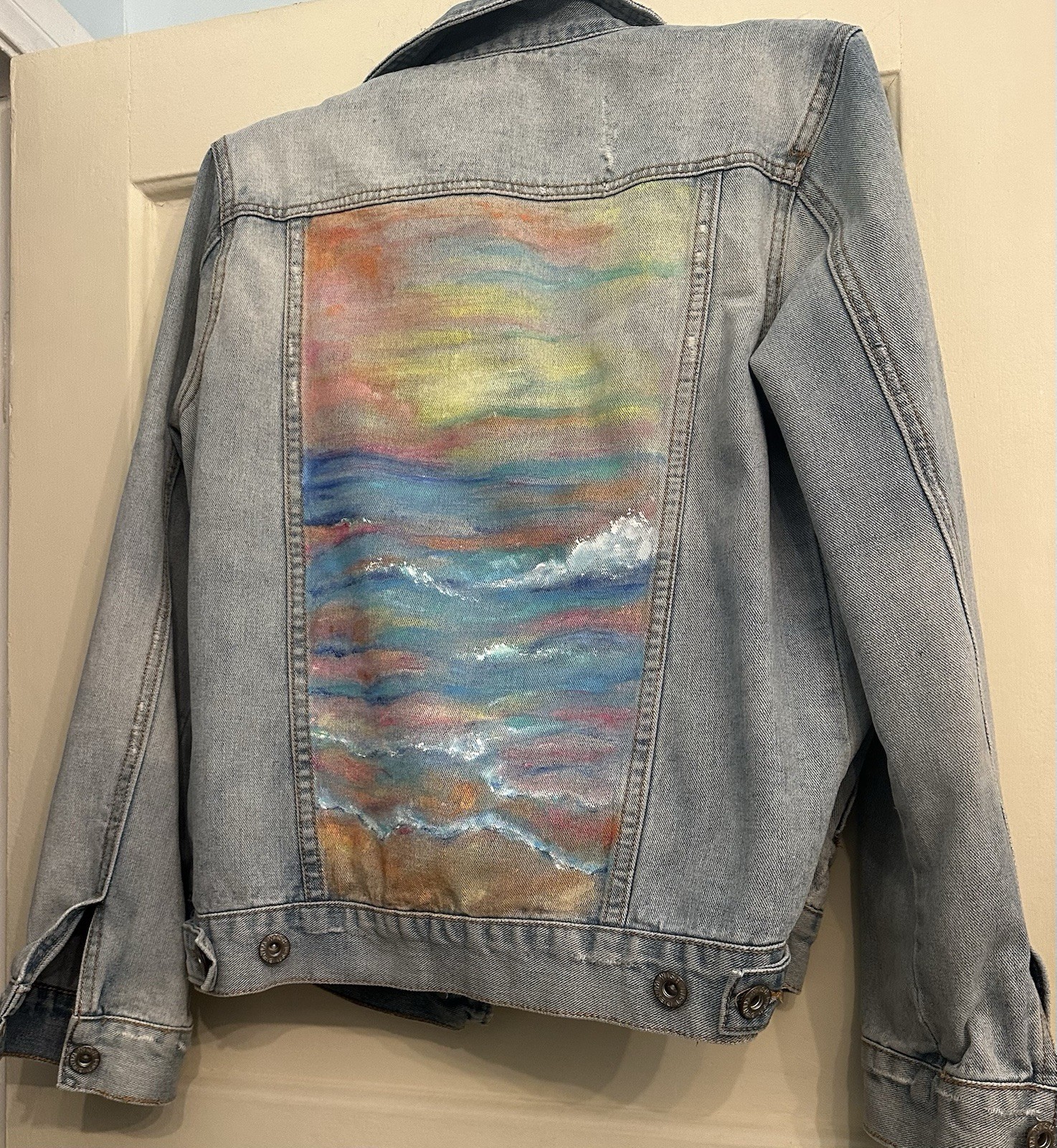 WISHLIST Women’s Denim Jacket~Hand Painted Original Design ~ Size Medium