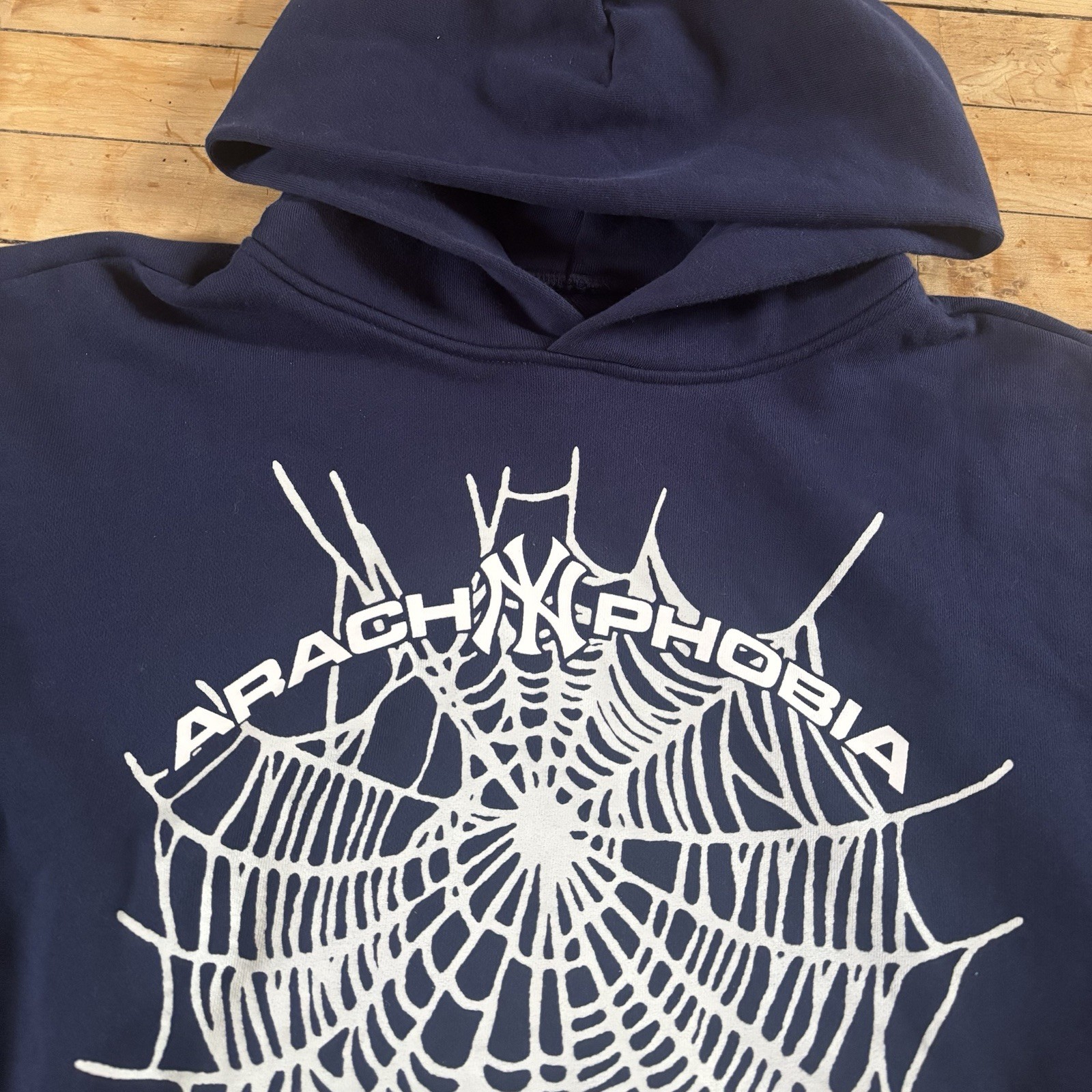 Sp5der Arach NY Phobia Web Hoodie Navy Blue Young Thug Authentic Size L Yankees