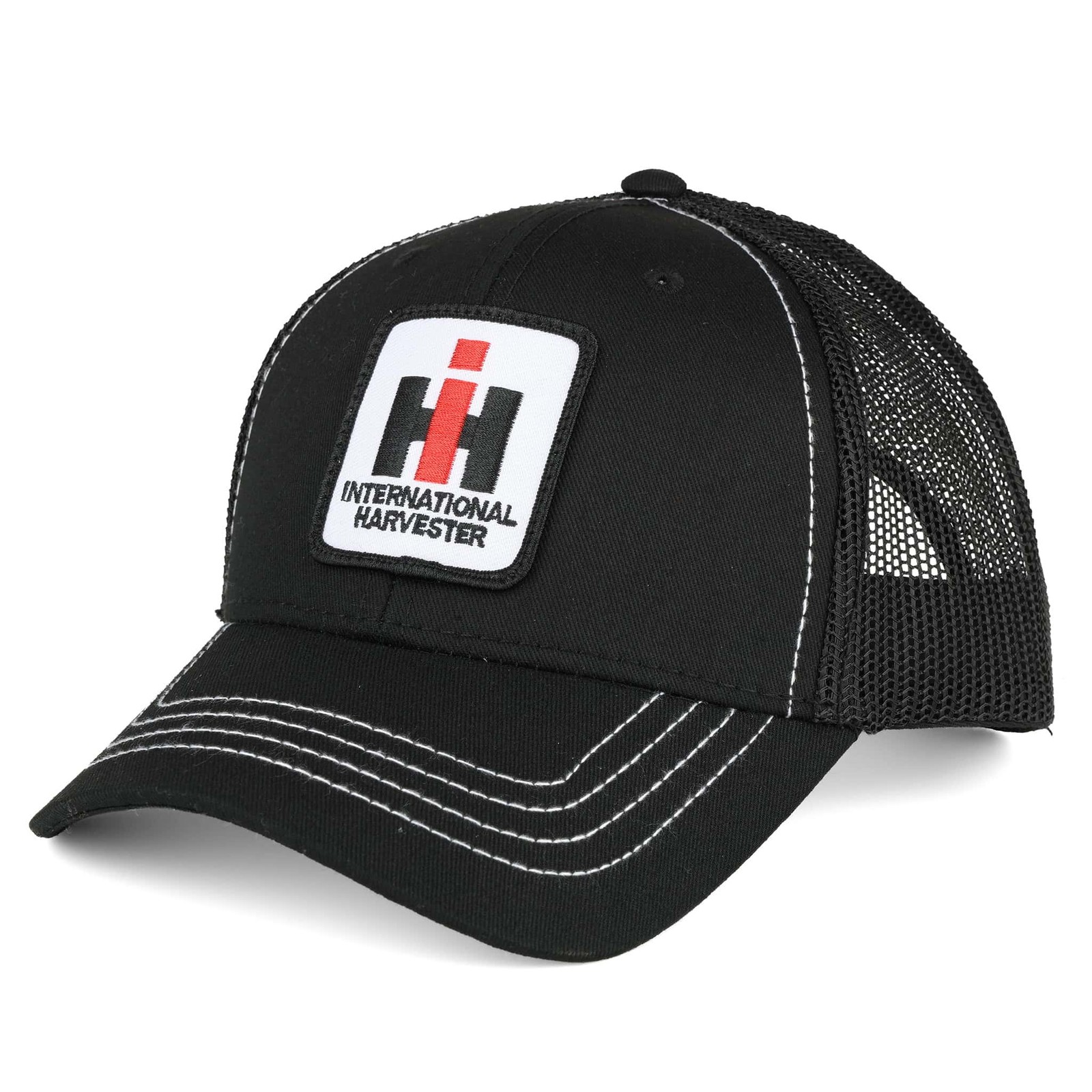 Youth International Harvester Logo Black Mesh Back Hat White Stitching IH66Y