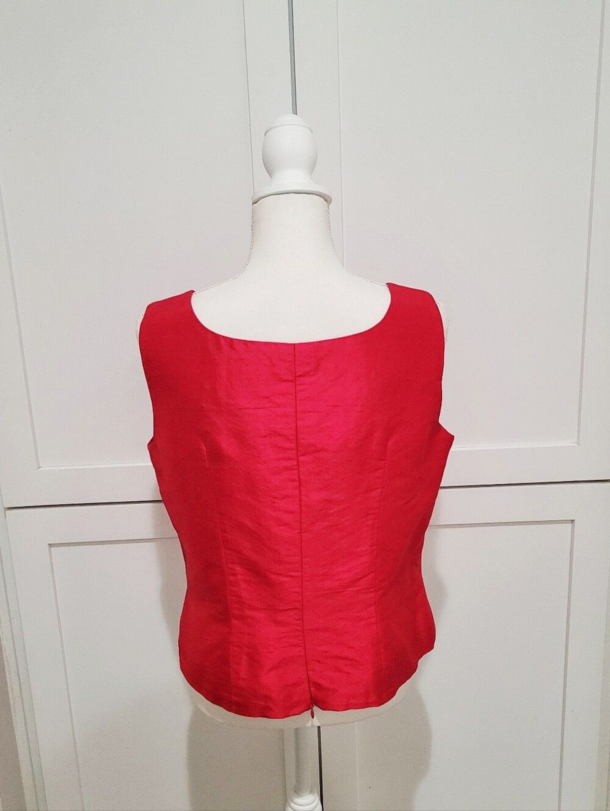100% Thai Silk Red Square Neck Tank Sleeveless Blouse | Size Large/XL