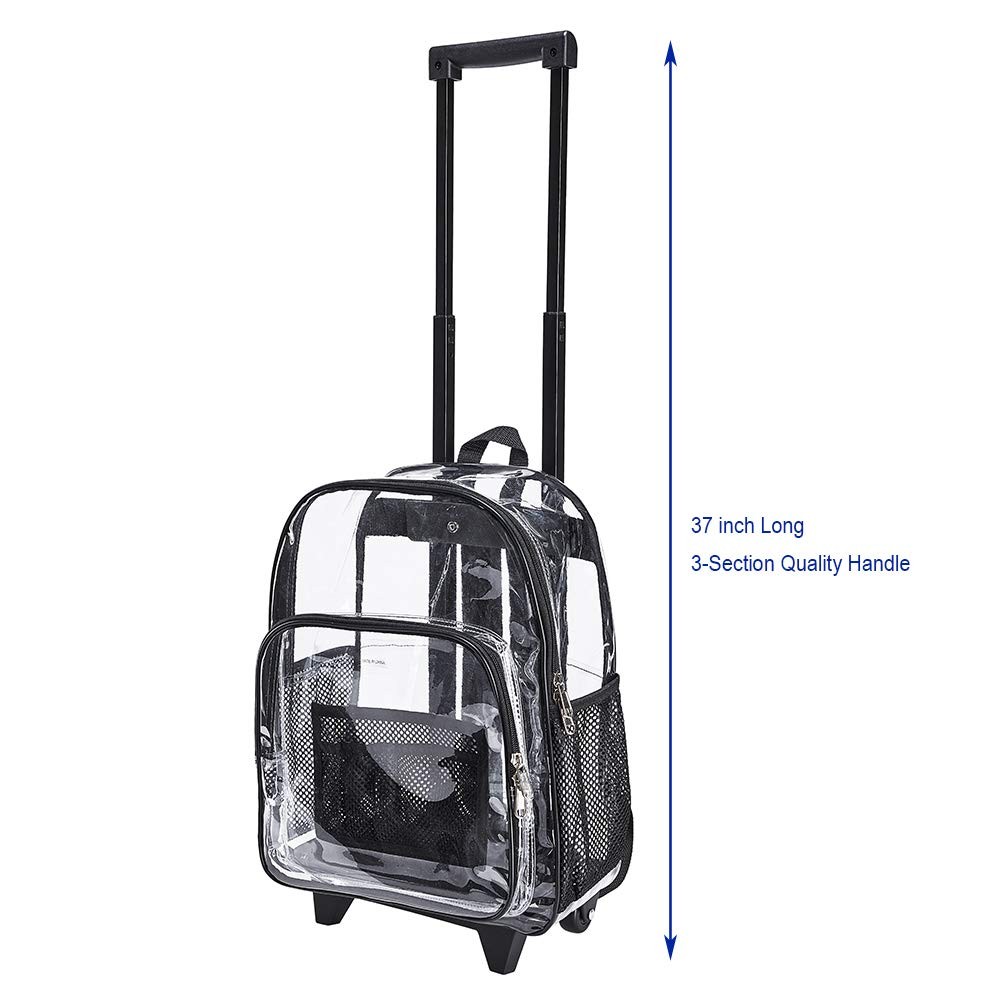 Cold-Resistant Security Rolling Clear Backpack with Wheels Black