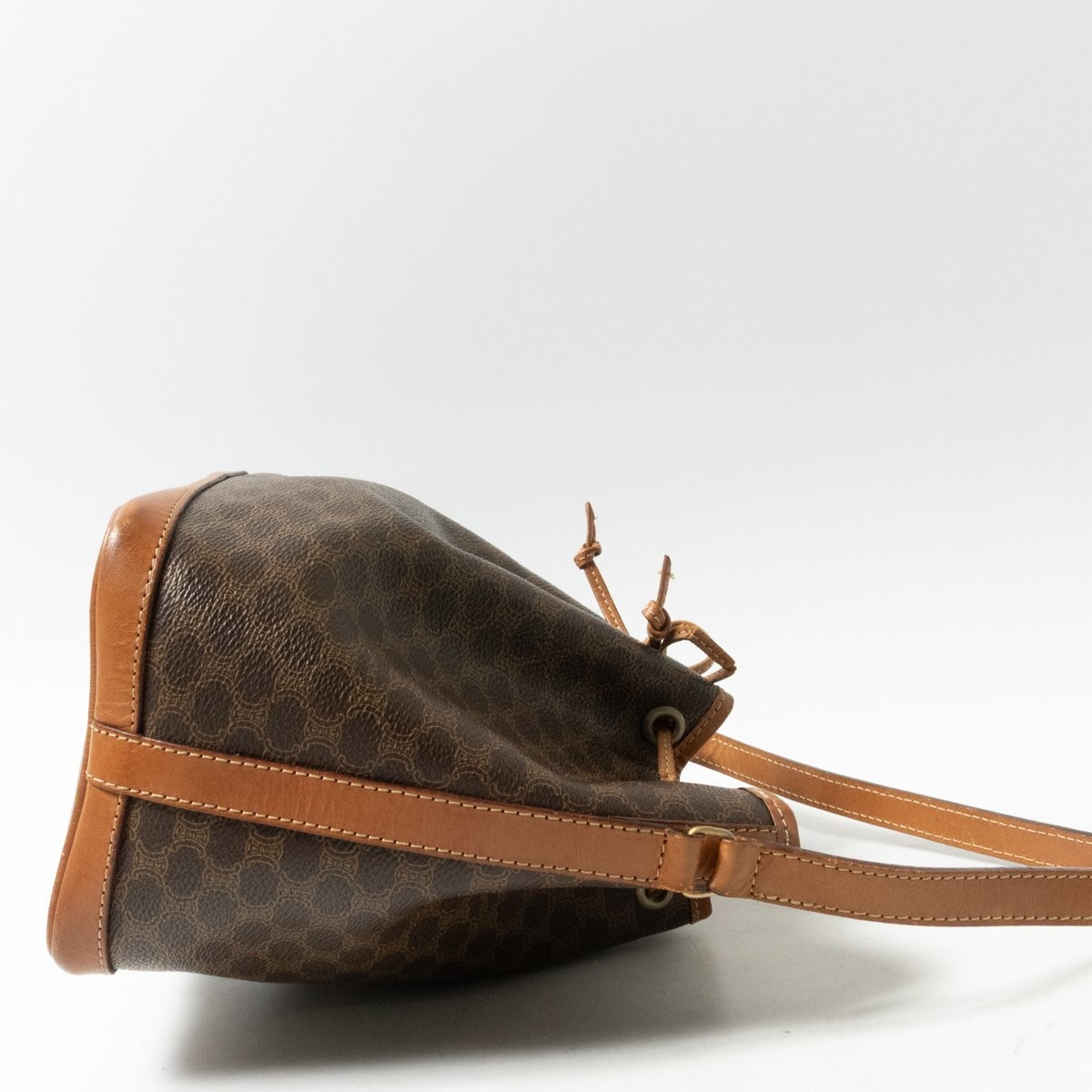 Celine Macadam Drawstring Shoulder Bag | PVC & Leather Crossbody | Dark Brown |