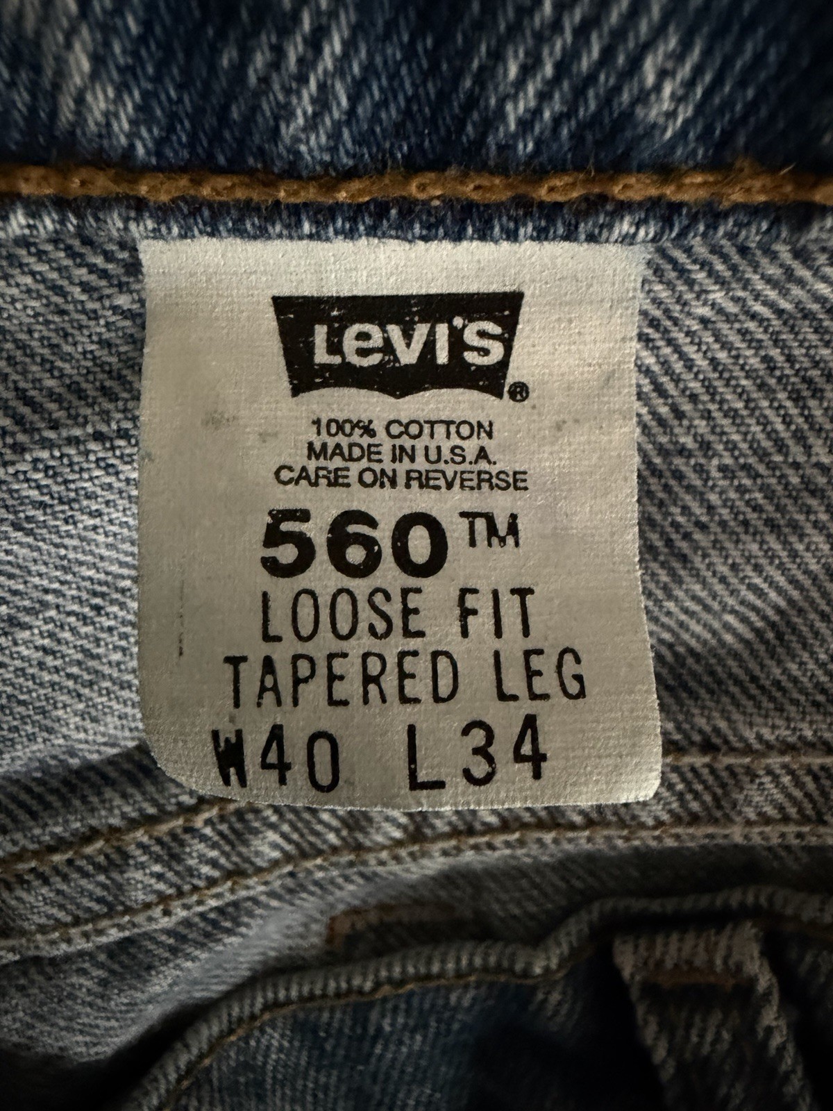 Vintage 1996 Levi’s 560 Loose Fit Tapered Leg Jeans USA Made 40×34 100% Cotton