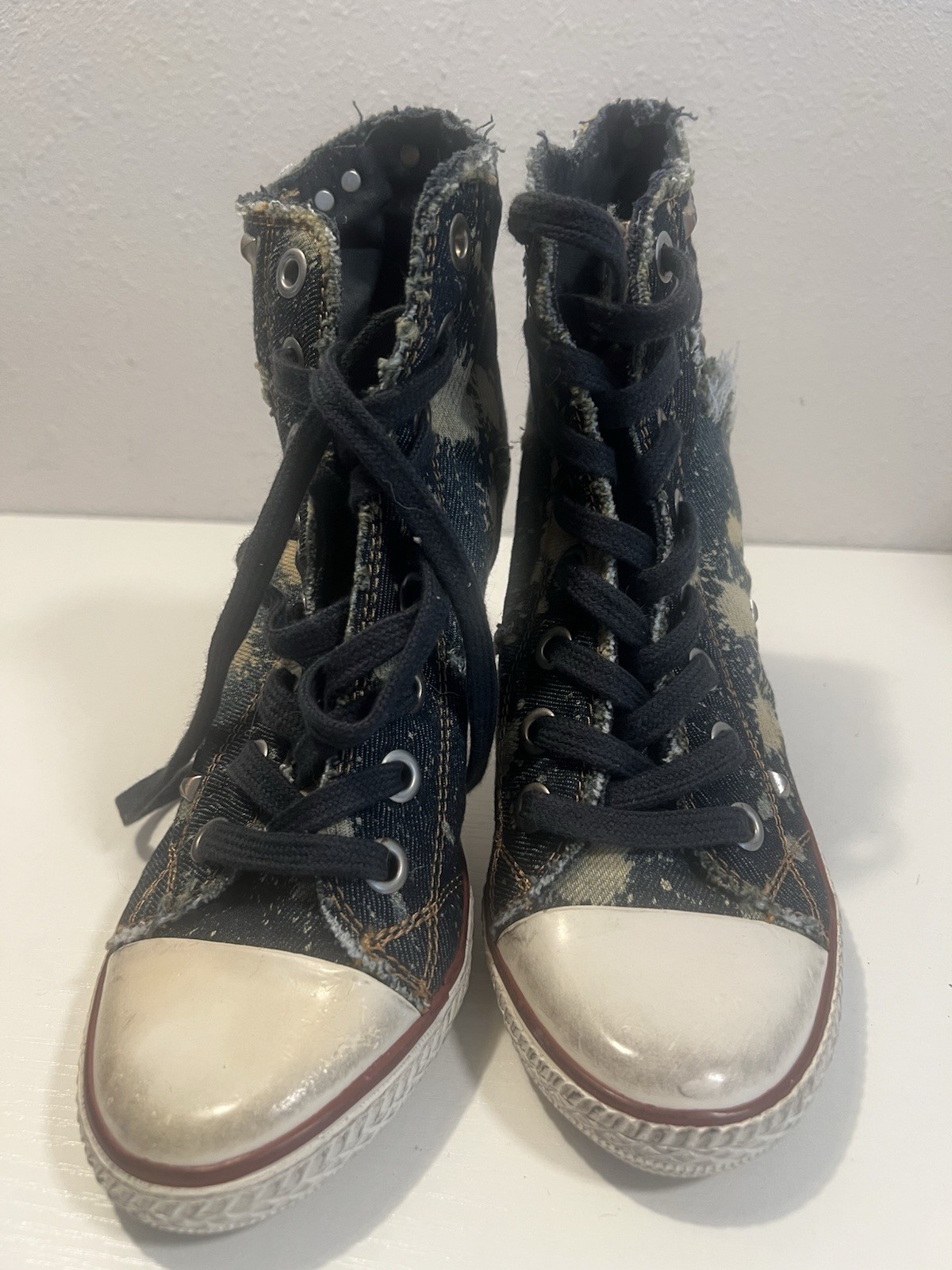 Ash Stone 39 Stilletto Sneakers High Heel Boots Studded Acid Wash Booties Thelma