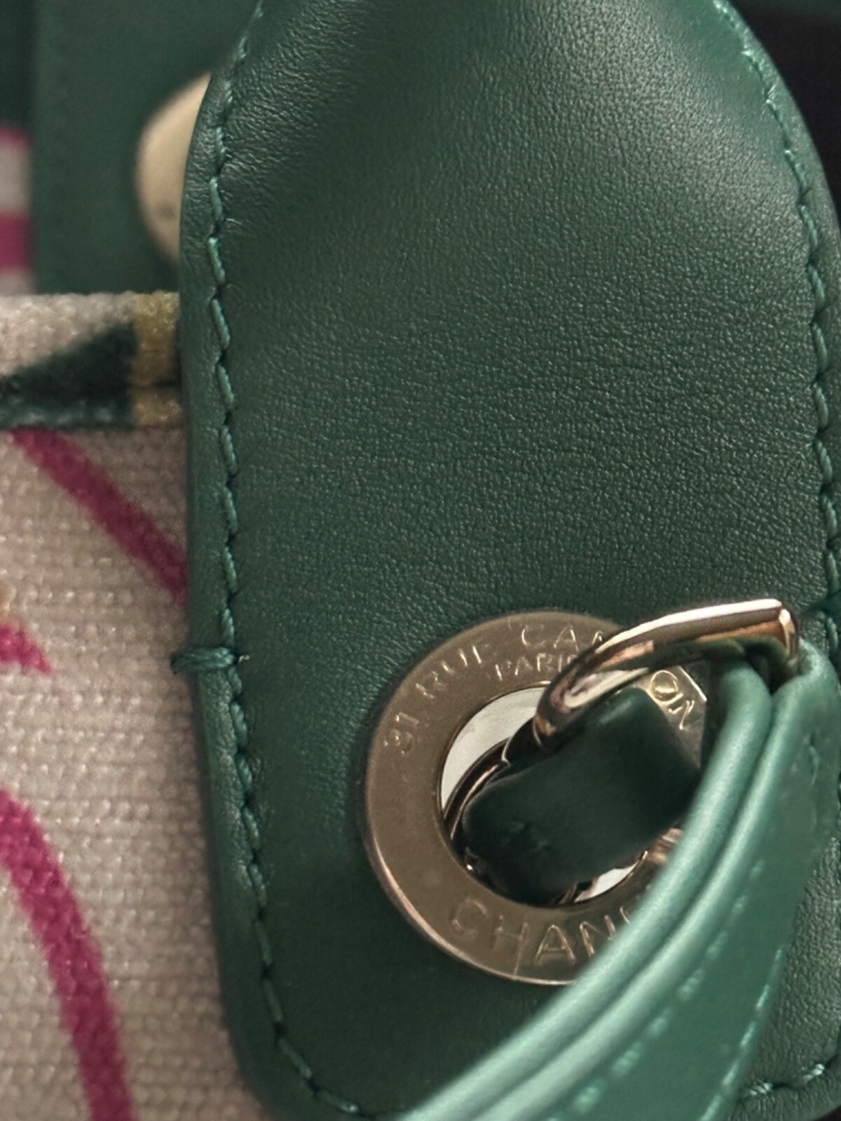 New 23A CHANEL LARGE Shopping Deauville Tote Pink Lilly Green Black + Pouch Bag