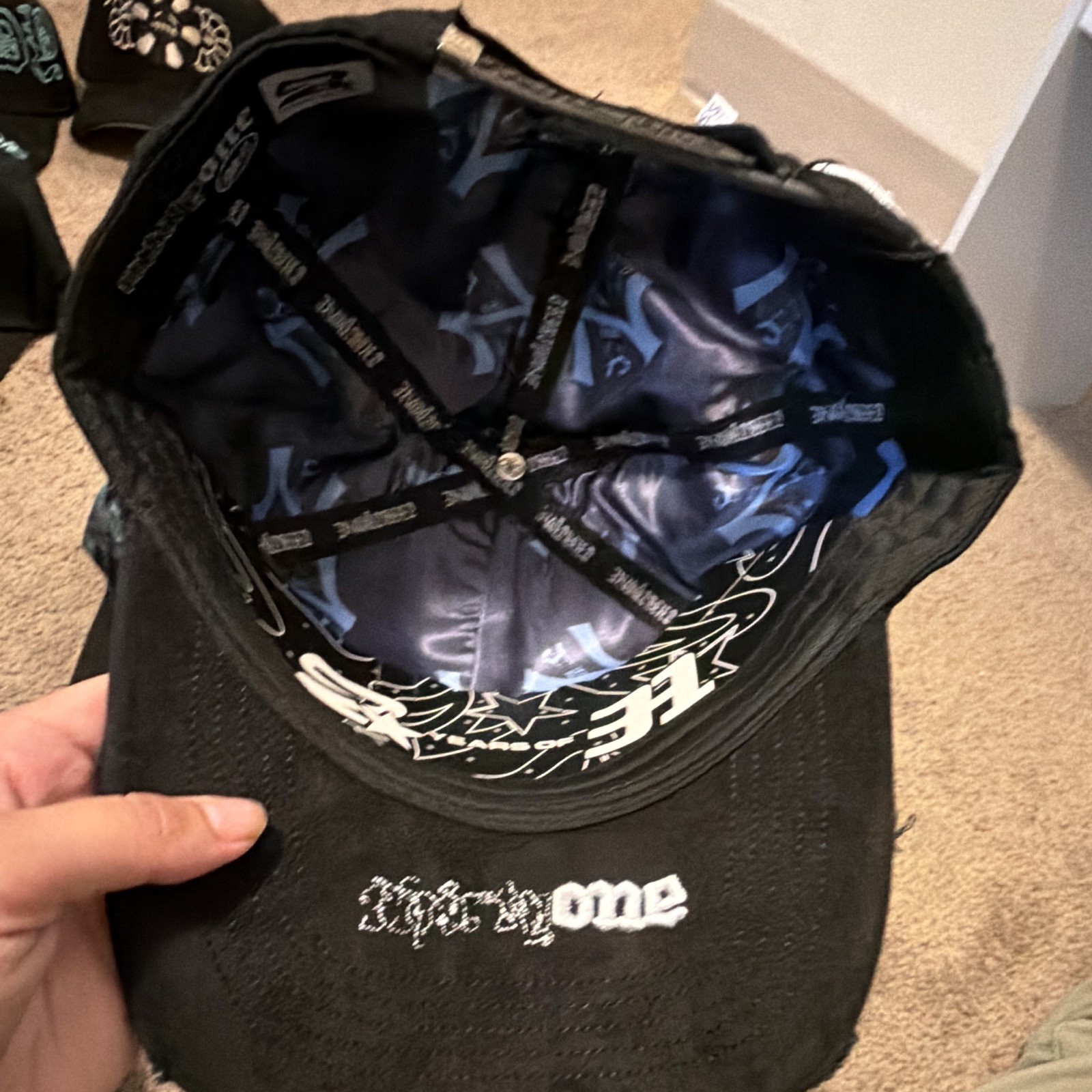 Black Rhinestone Logo Graphic Print Adjustable Baseball Cap Unisex One Size