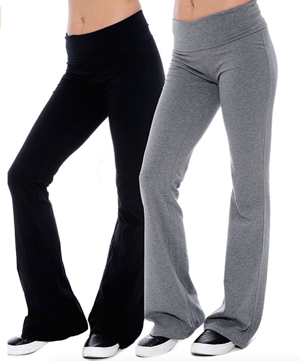 Lot 1 2 3 4 Pieces Fold-over Waistband Stretchy Cotton-blend Yoga Pants Flare