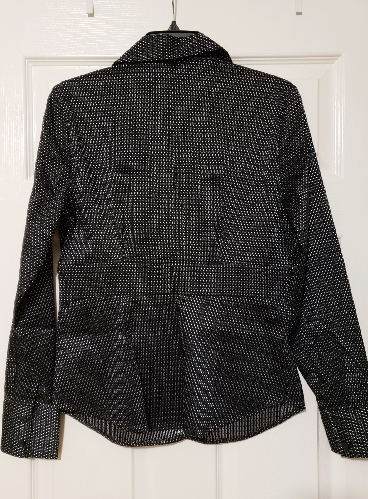 VTG Express MD Black & Silver Cinched Waist Button Up Dress Shirt | Y2K Fashion