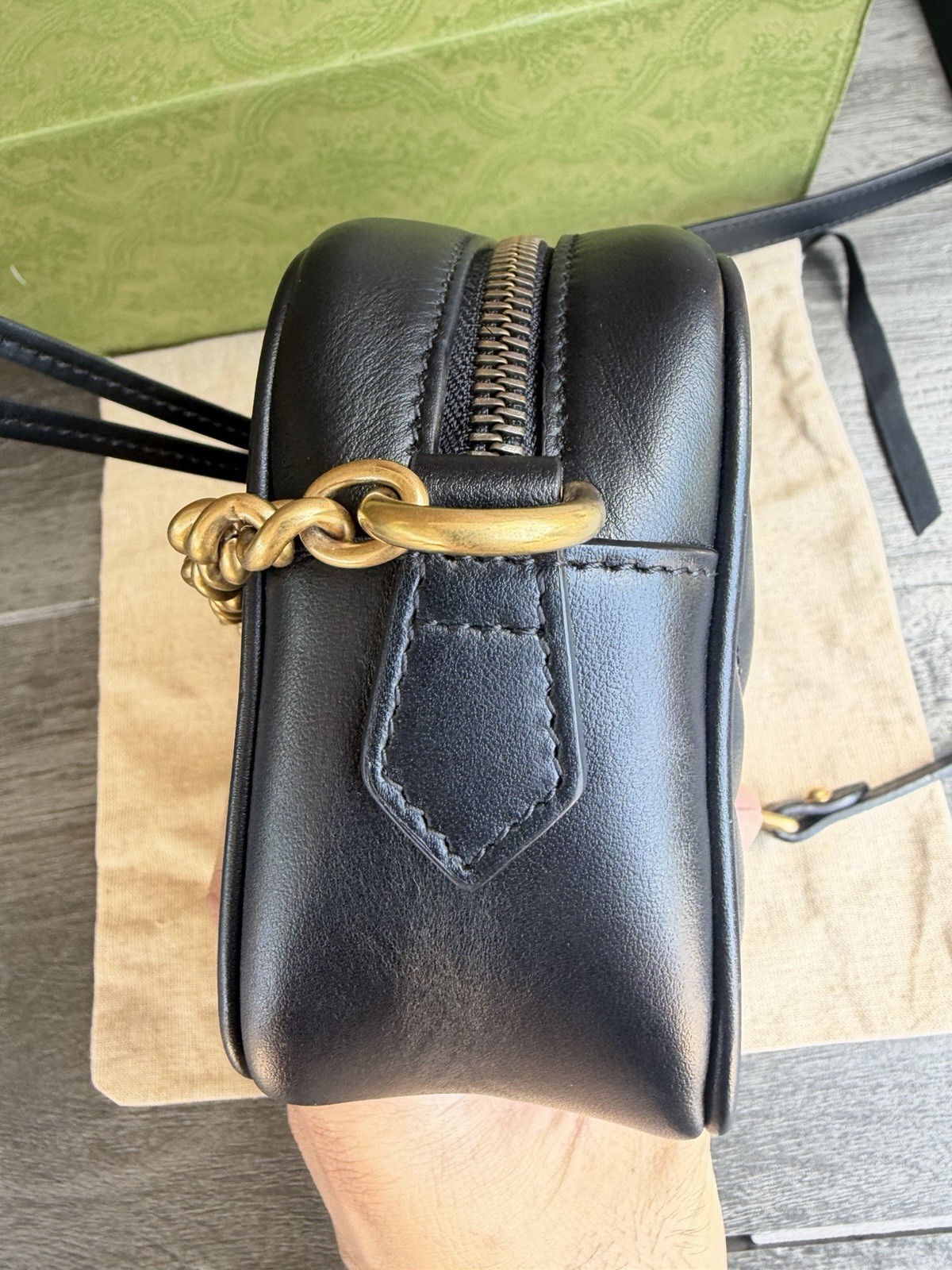 Gucci Calfskin Matelasse Mini GG Marmont Chain Shoulder Bag Black
