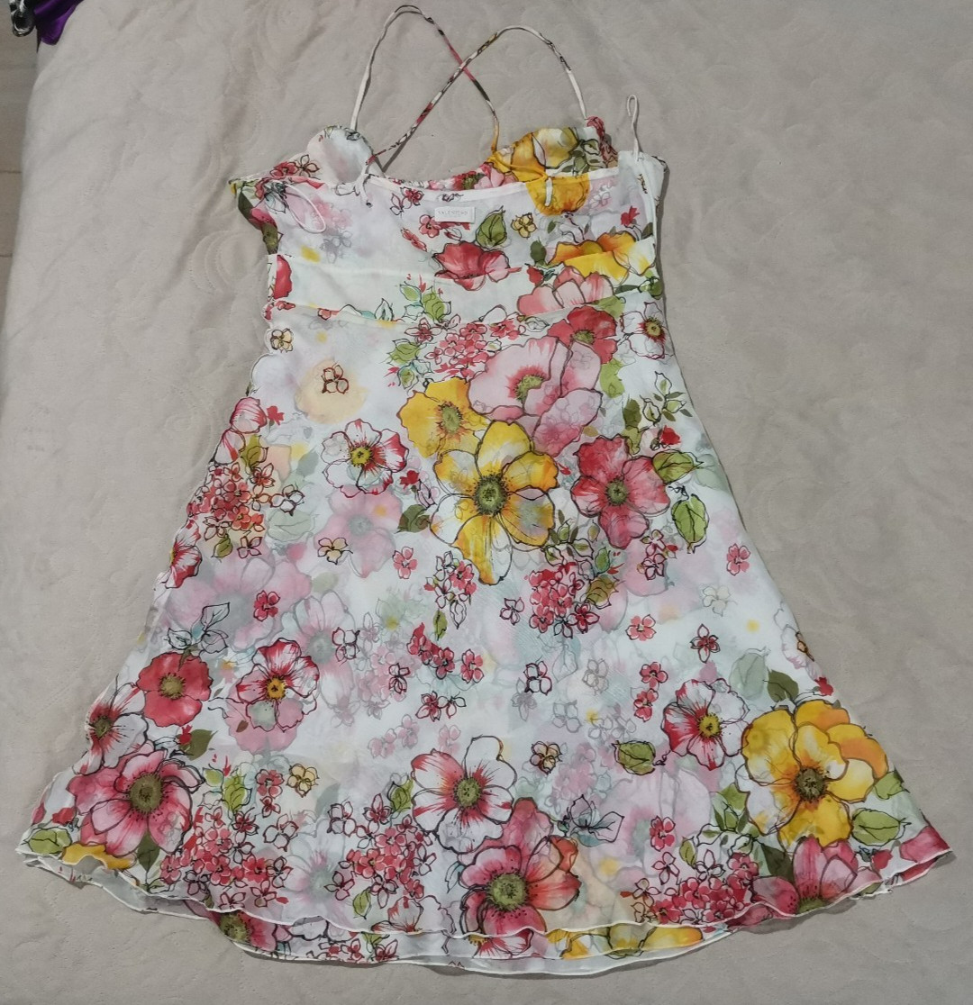 Valentino Dress Vintage Layered Sequins Embroidered Silk Chiffon Floral IT42