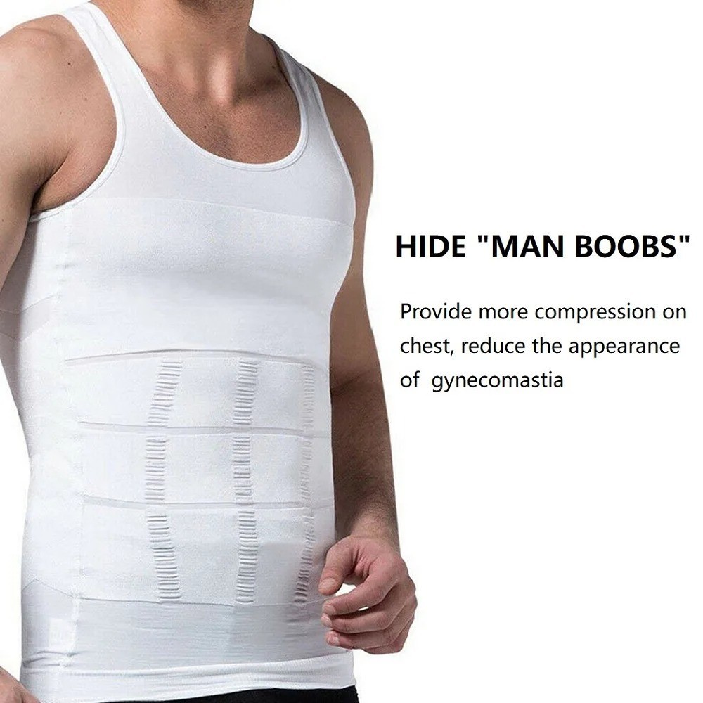 Mens Slimming Body Shaper Belly Chest Compression Vest Girdle T-Shirt Tank Top