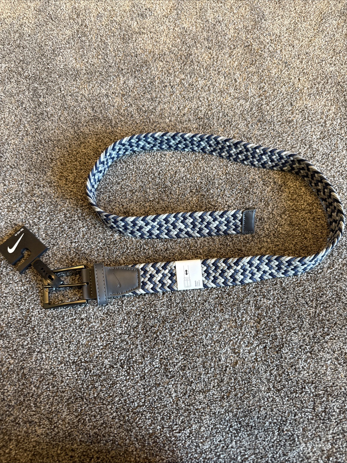 Nike Woven Stretch Belt Men Size Medium 34-36 Grey Blue Braided Golf Essentials