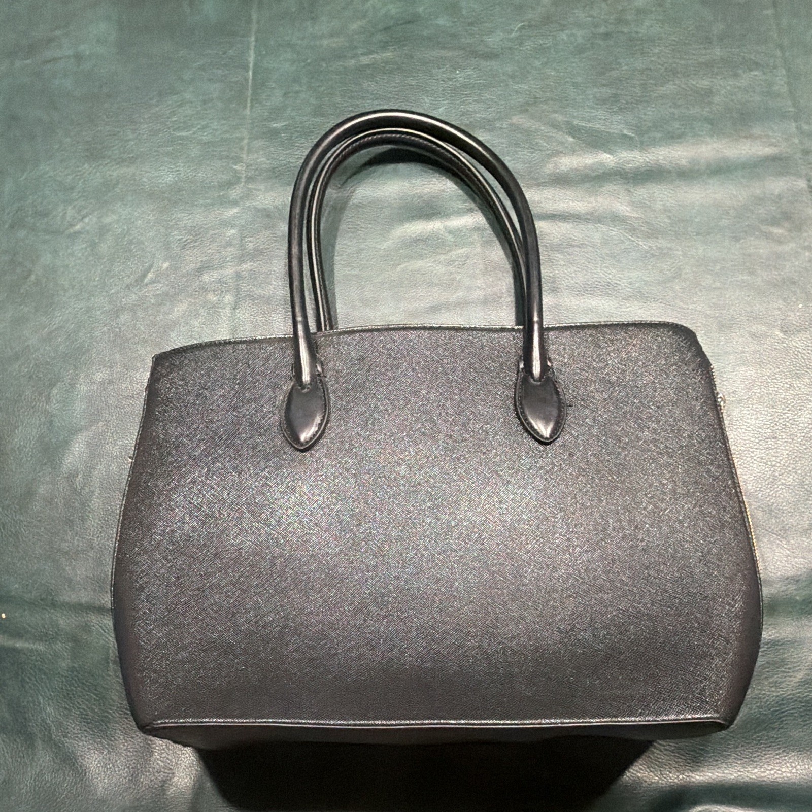 H&M Black Textured Top Handle Zip Bag Double Handles Gold HW Inner Pocket