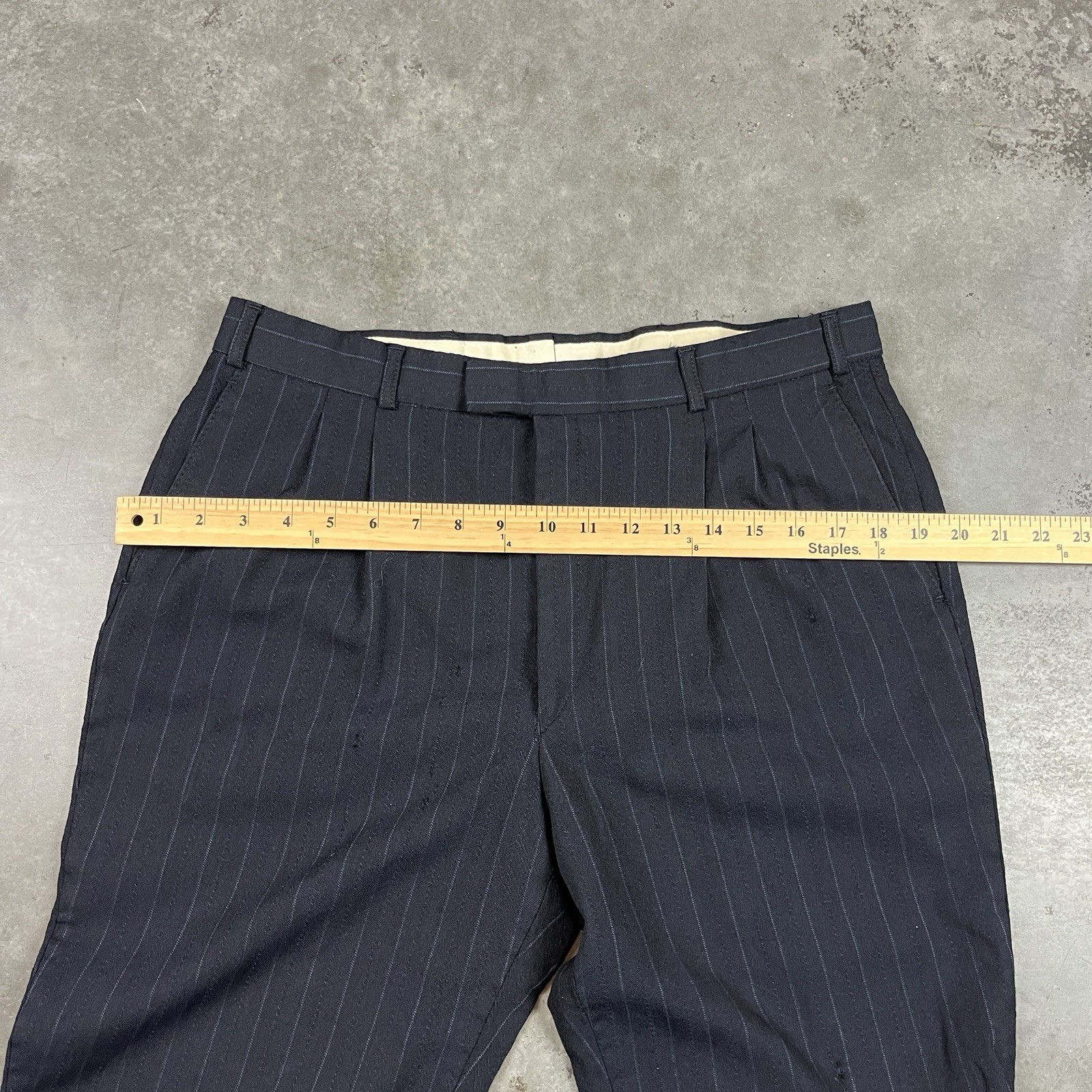 Vintage Wool Blend Pants Mens 32×32 Blue Flaws Distressed Preppy Stripes Preowne
